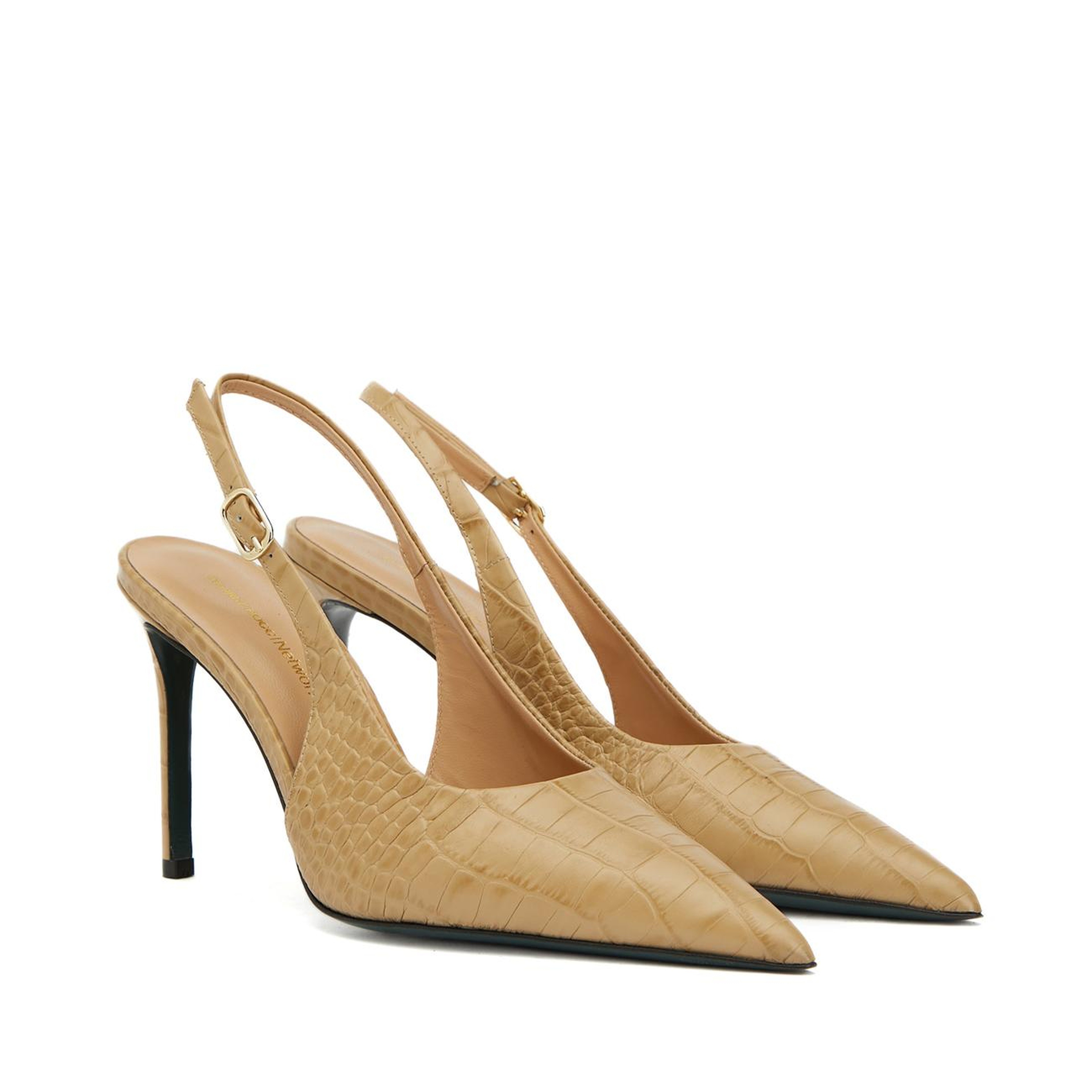 Gh For Nw Kadın Bej Kroko Desenli Deri Stiletto