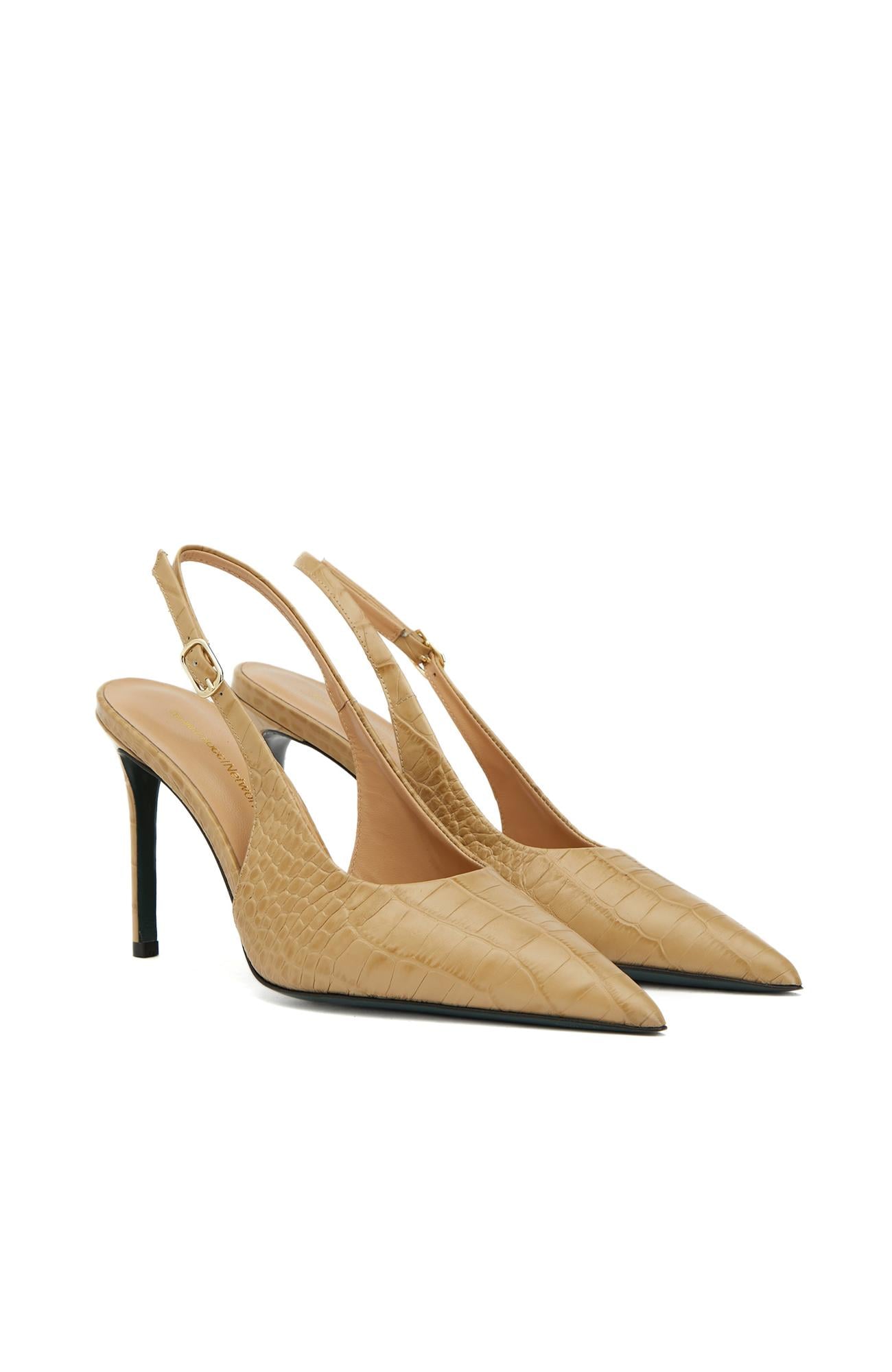 Gh For Nw Kadın Bej Kroko Desenli Deri Stiletto