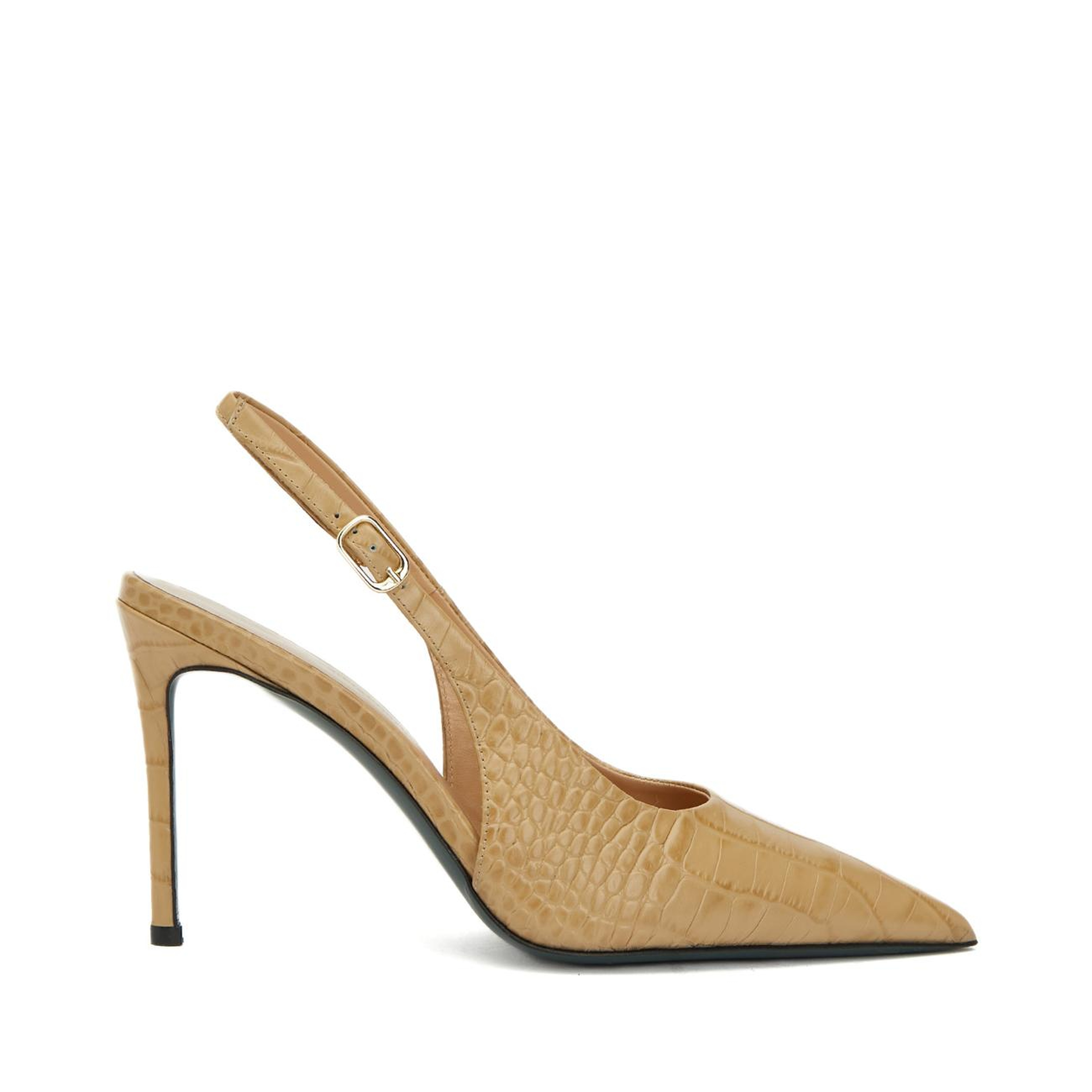 Gh For Nw Kadın Bej Kroko Desenli Deri Stiletto