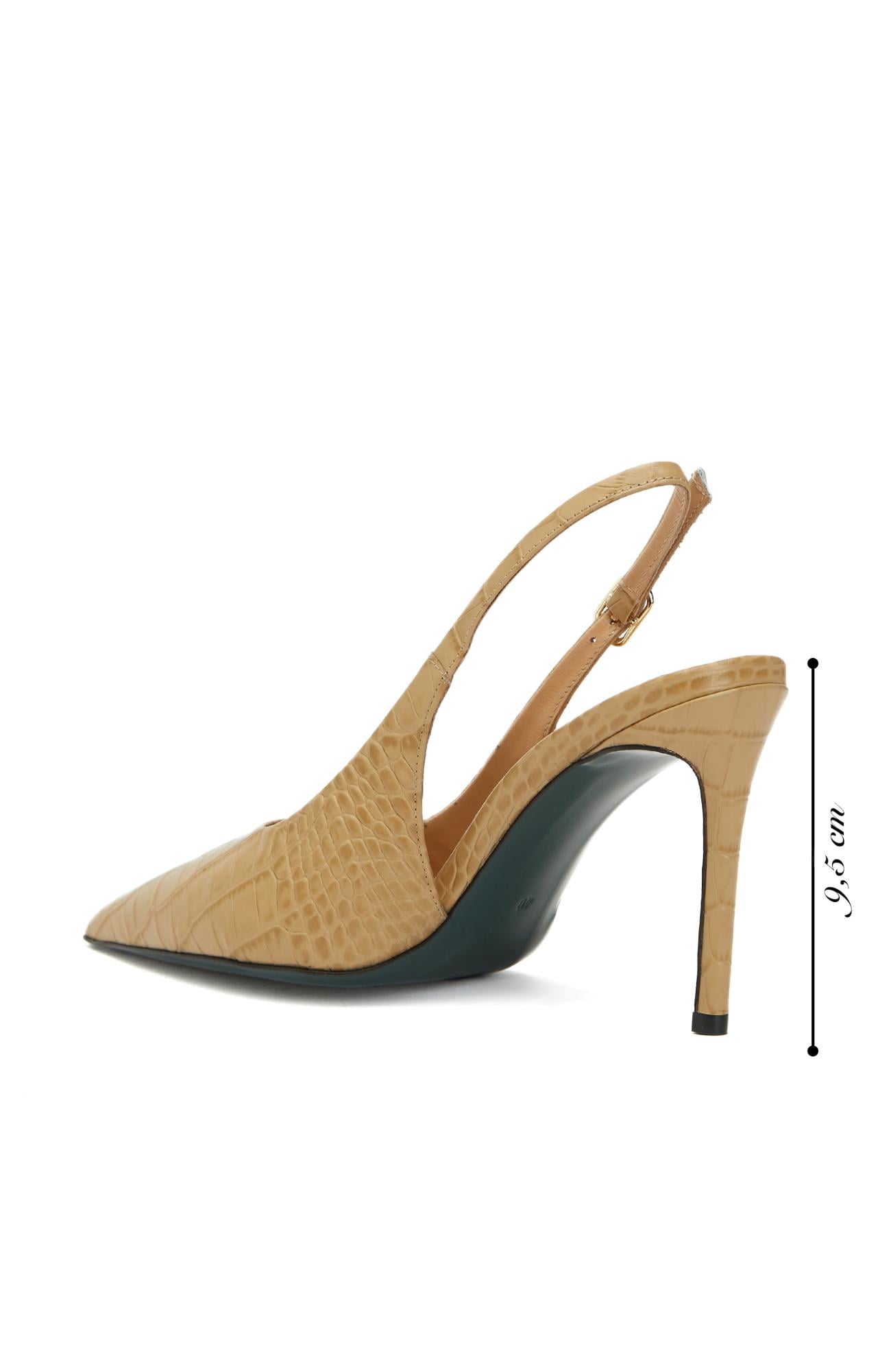 Gh For Nw Kadın Bej Kroko Desenli Deri Stiletto