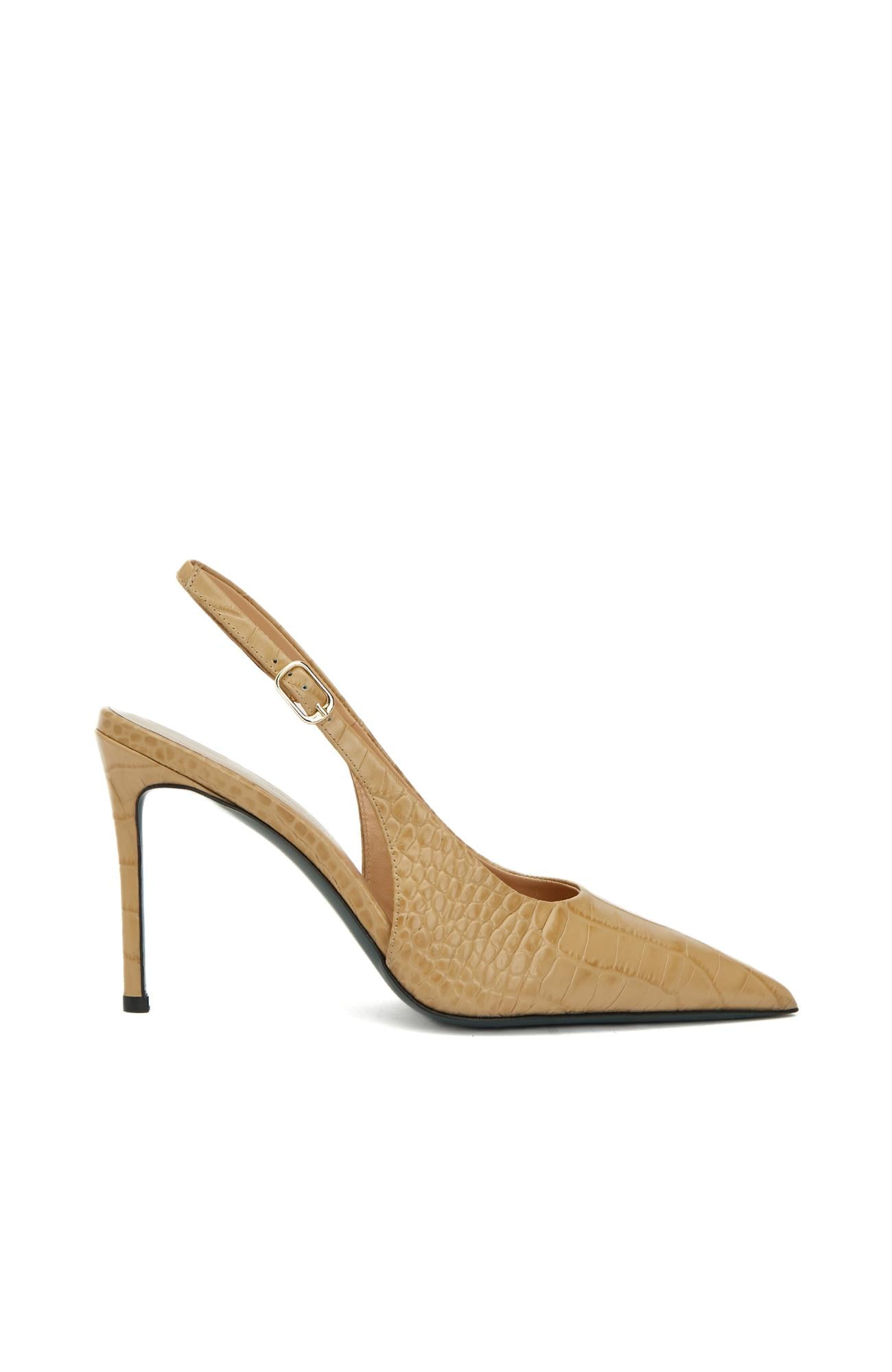 Gh For Nw Kadın Bej Kroko Desenli Deri Stiletto