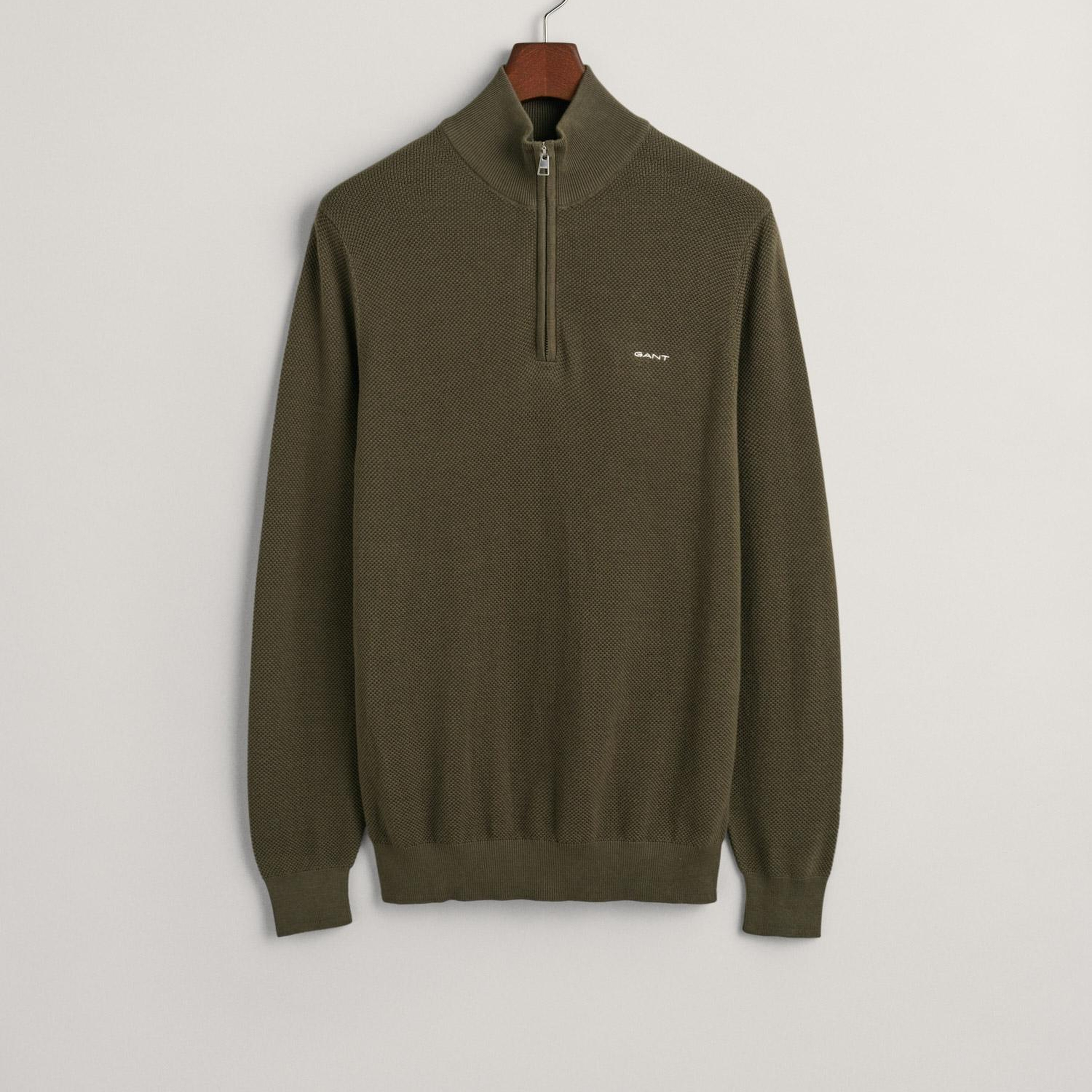 GANT Erkek Yeşil Regular Fit Yarım Fermuarlı Kazak