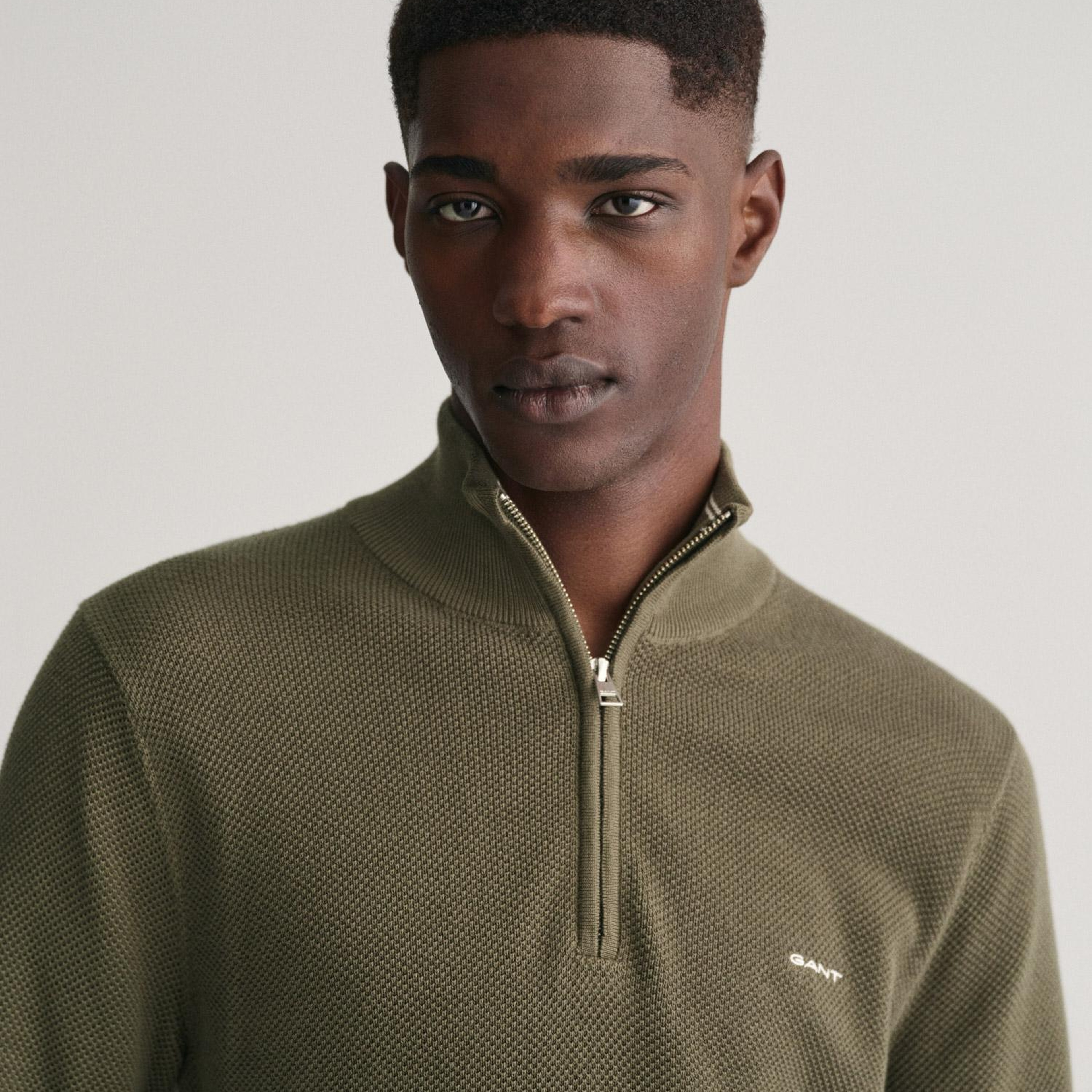 GANT Erkek Yeşil Regular Fit Yarım Fermuarlı Kazak