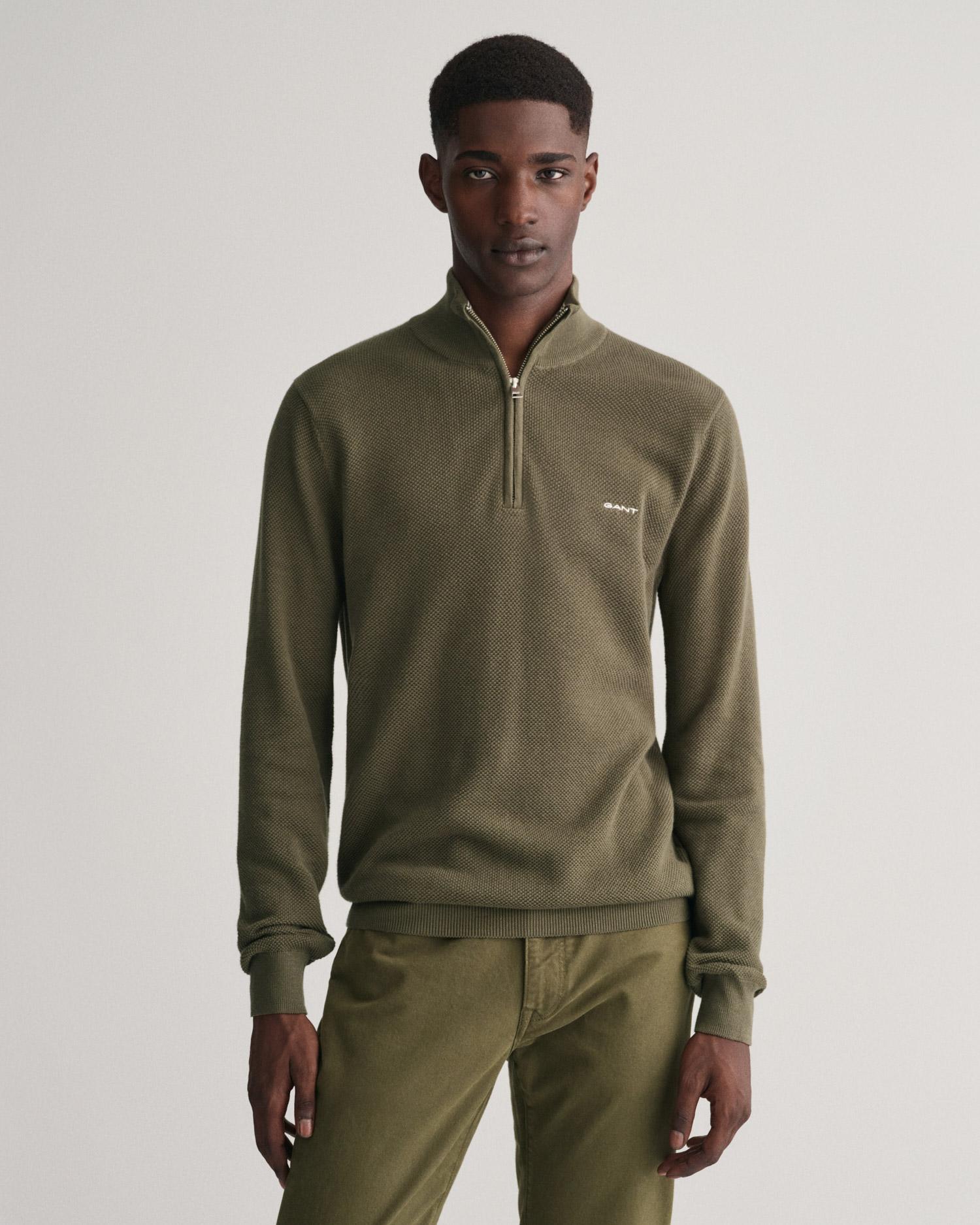 GANT Erkek Yeşil Regular Fit Yarım Fermuarlı Kazak