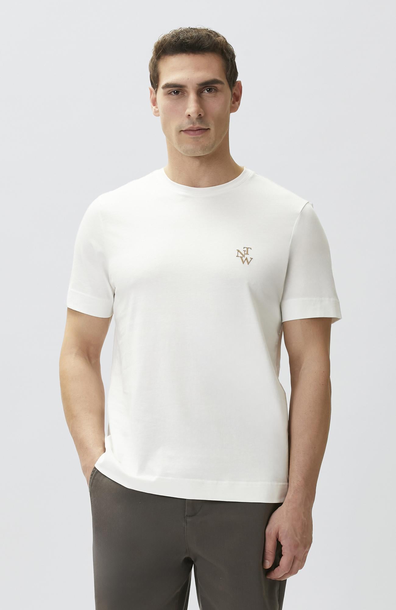 Network Erkek Kırık Beyaz Göğüs Baskı Detaylı T-shirt