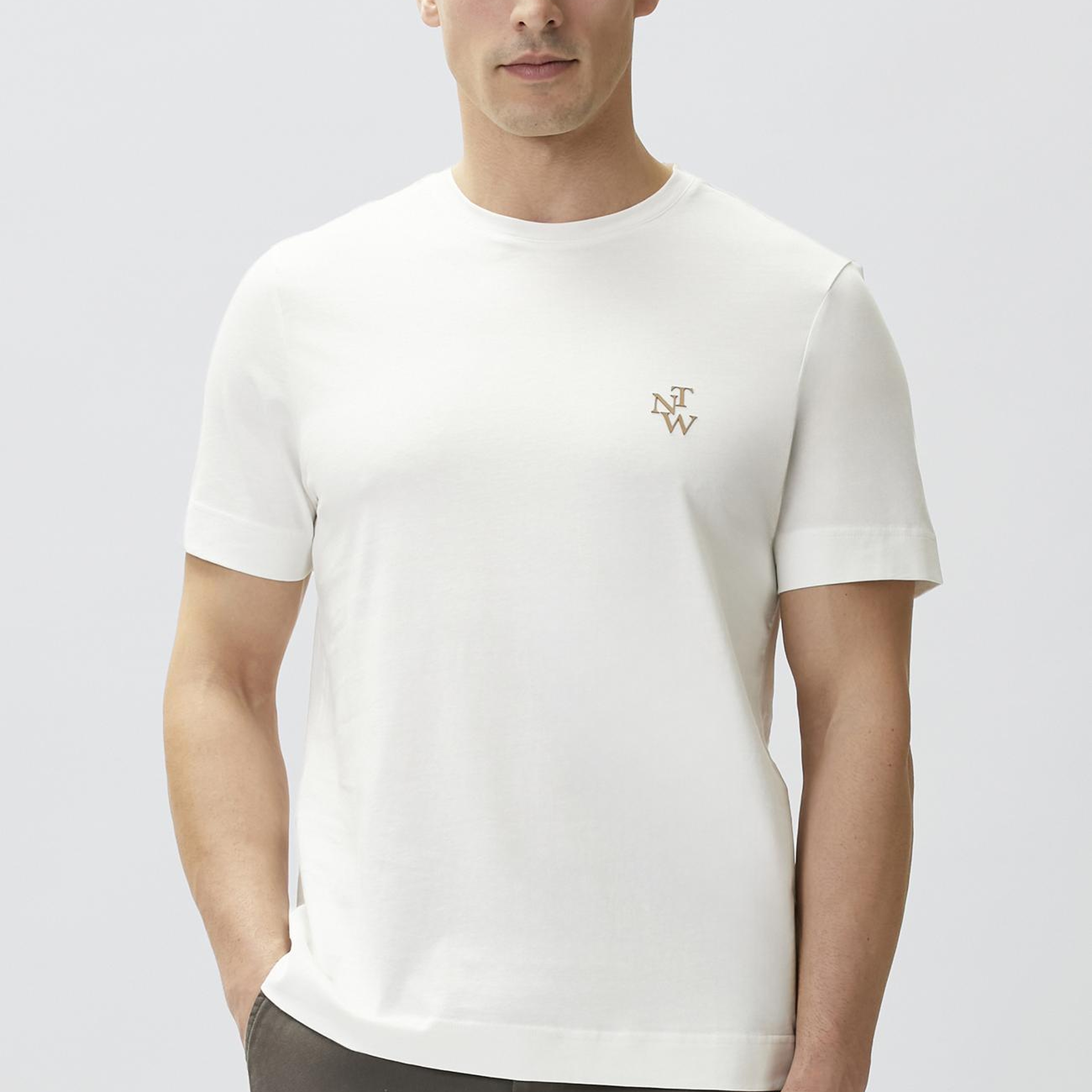 Network Erkek Kırık Beyaz Göğüs Baskı Detaylı T-shirt