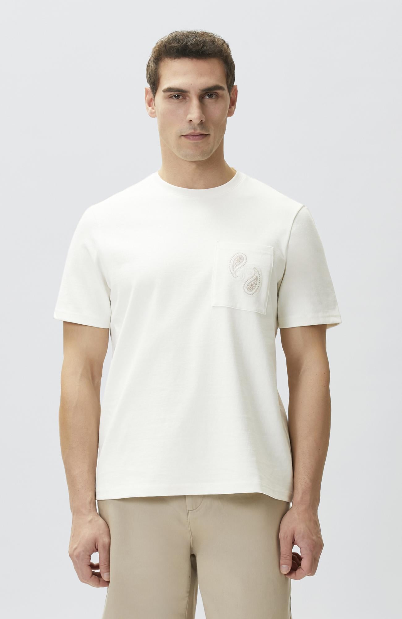 Network Erkek Kırık Beyaz Nakış Detaylı T-shirt