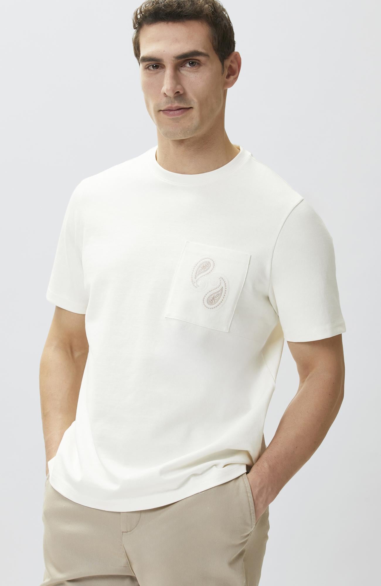 Network Erkek Kırık Beyaz Nakış Detaylı T-shirt