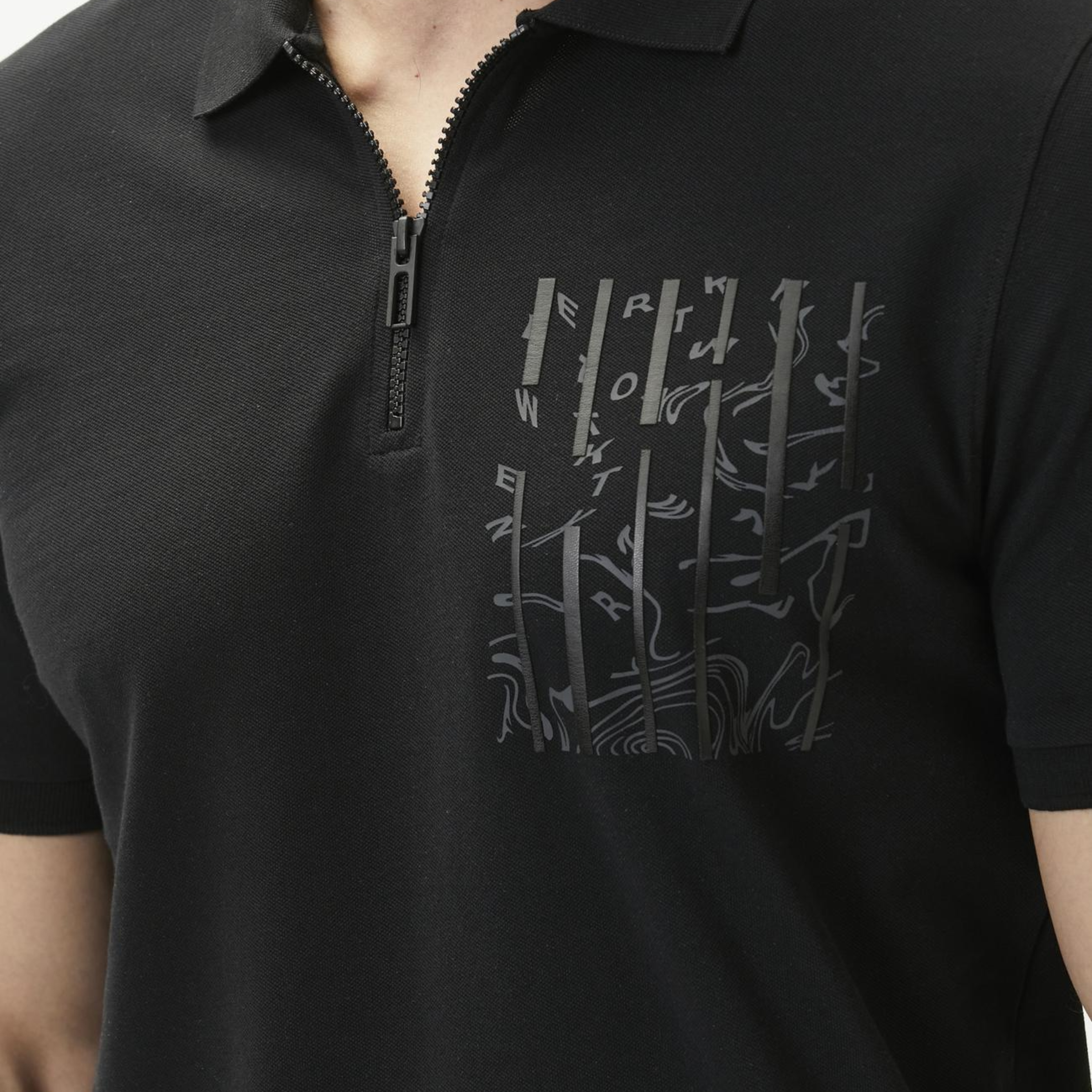 Network Erkek Siyah Süs Cep Baskı Detaylı Pike T-shirt