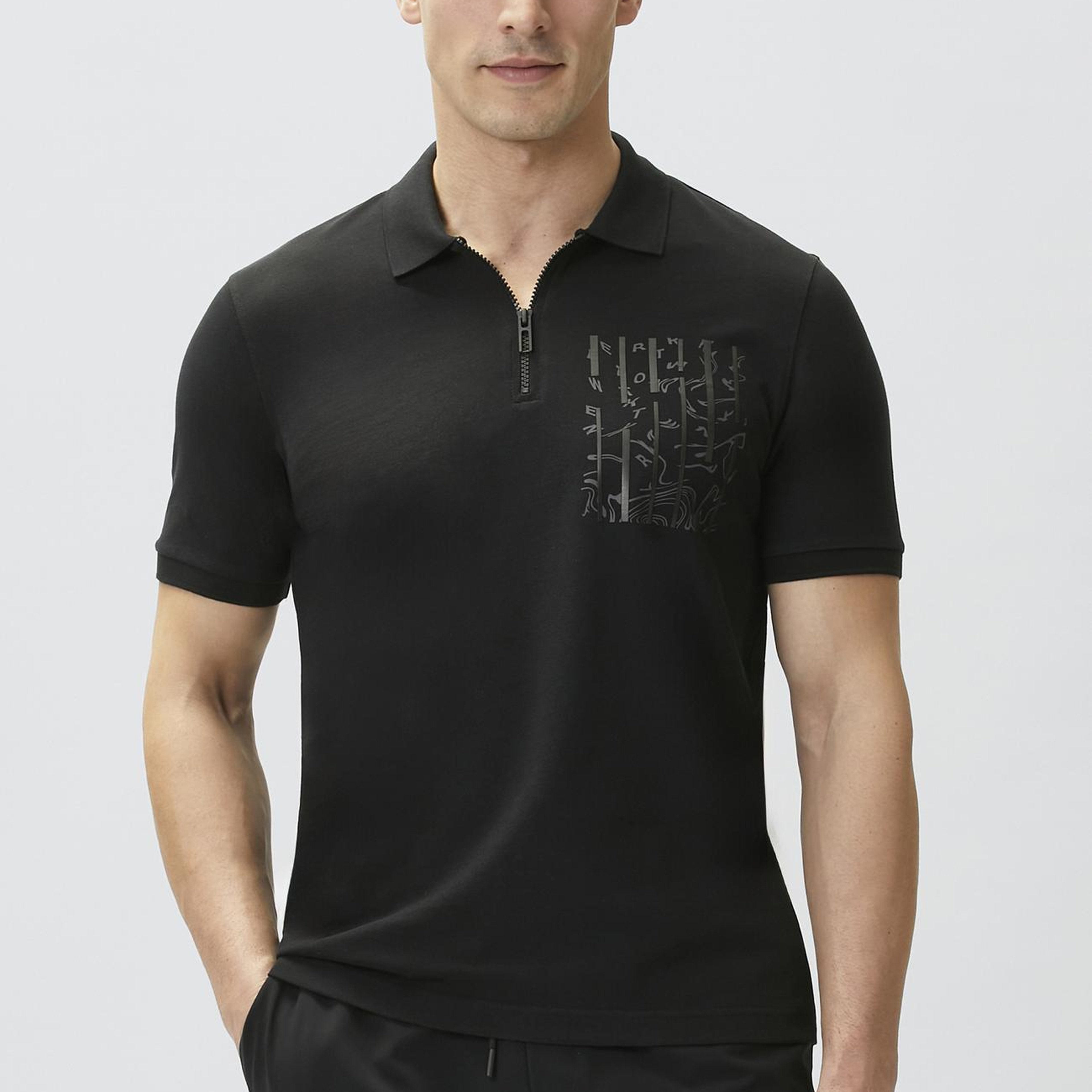 Network Erkek Siyah Süs Cep Baskı Detaylı Pike T-shirt