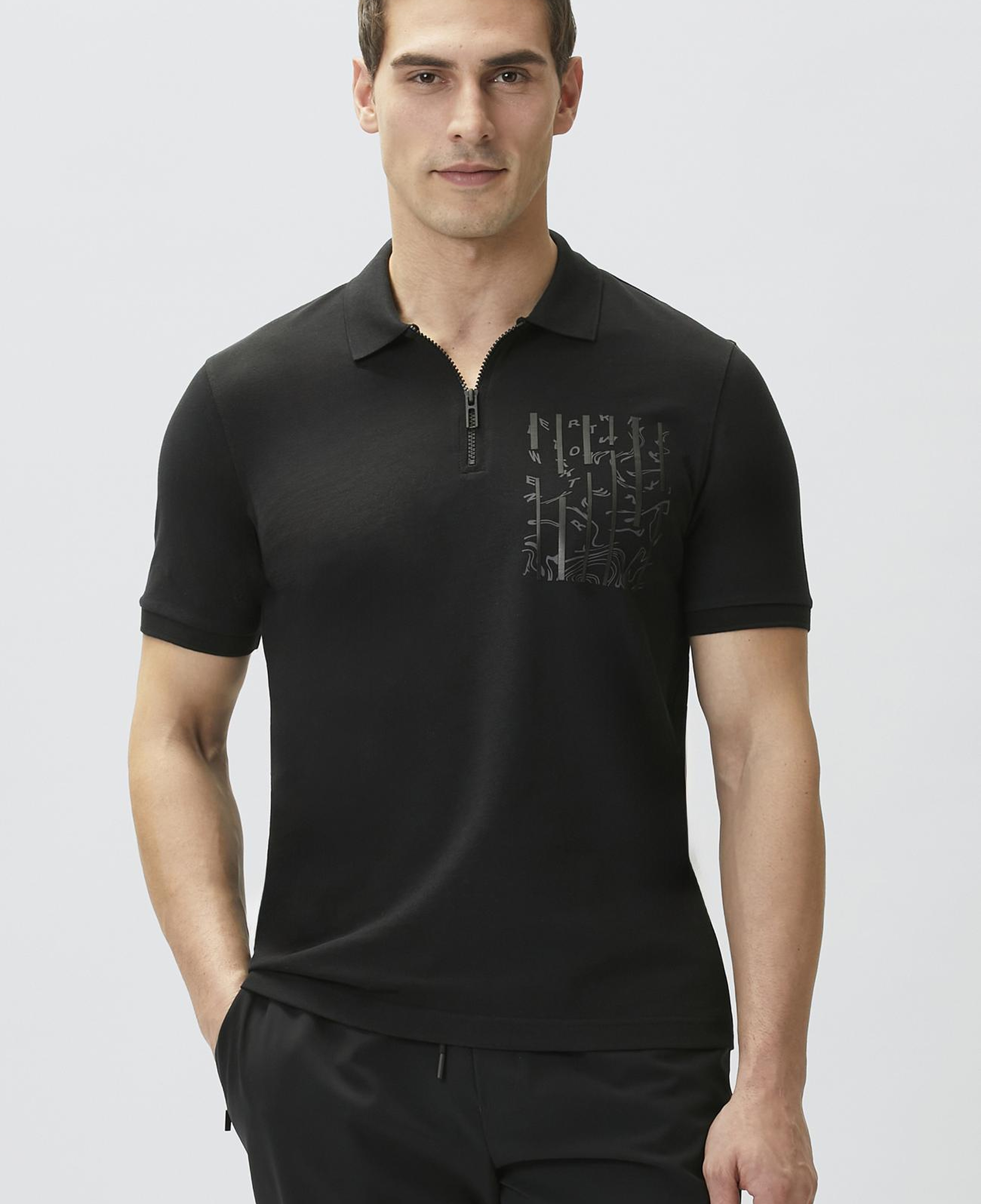 Network Erkek Siyah Süs Cep Baskı Detaylı Pike T-shirt