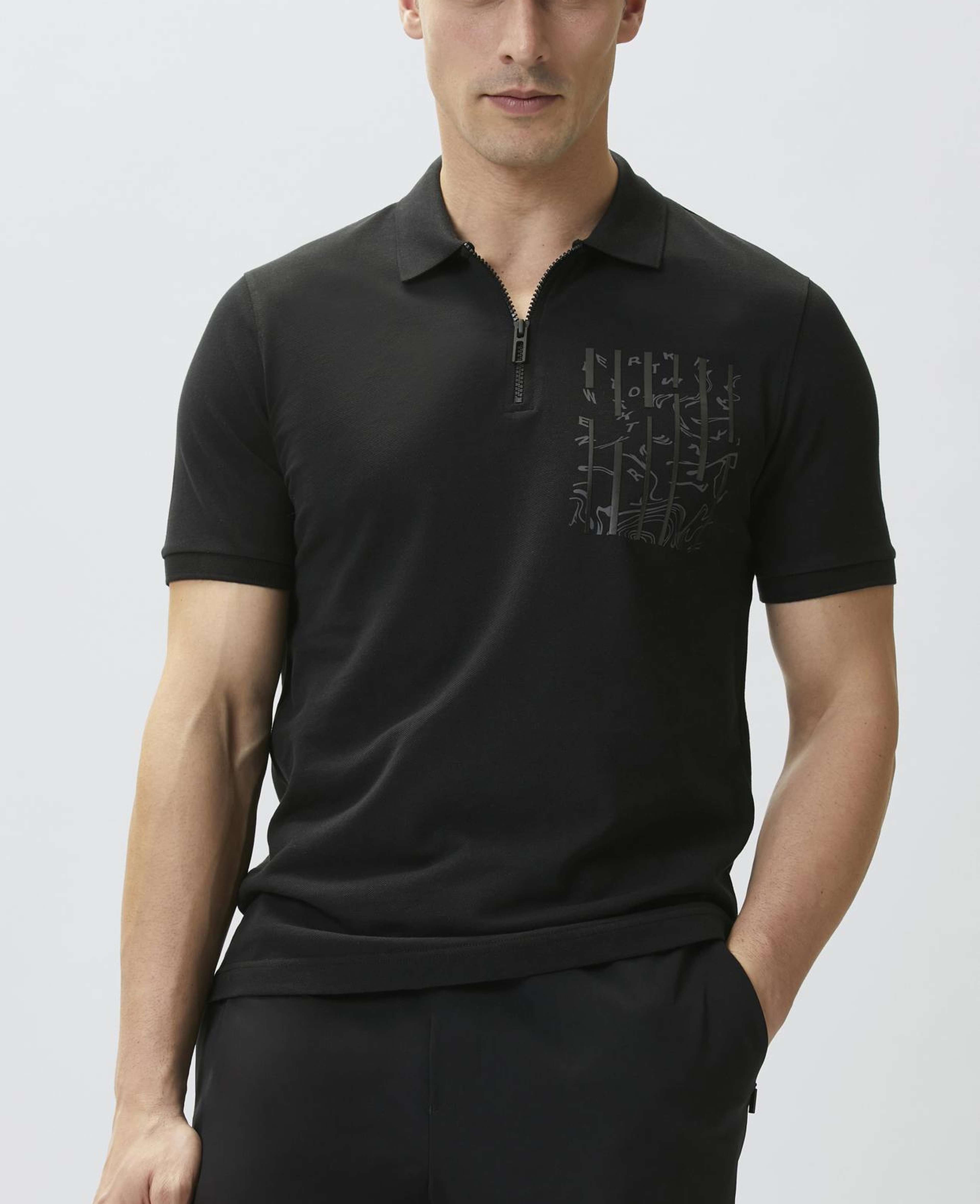 Network Erkek Siyah Süs Cep Baskı Detaylı Pike T-shirt