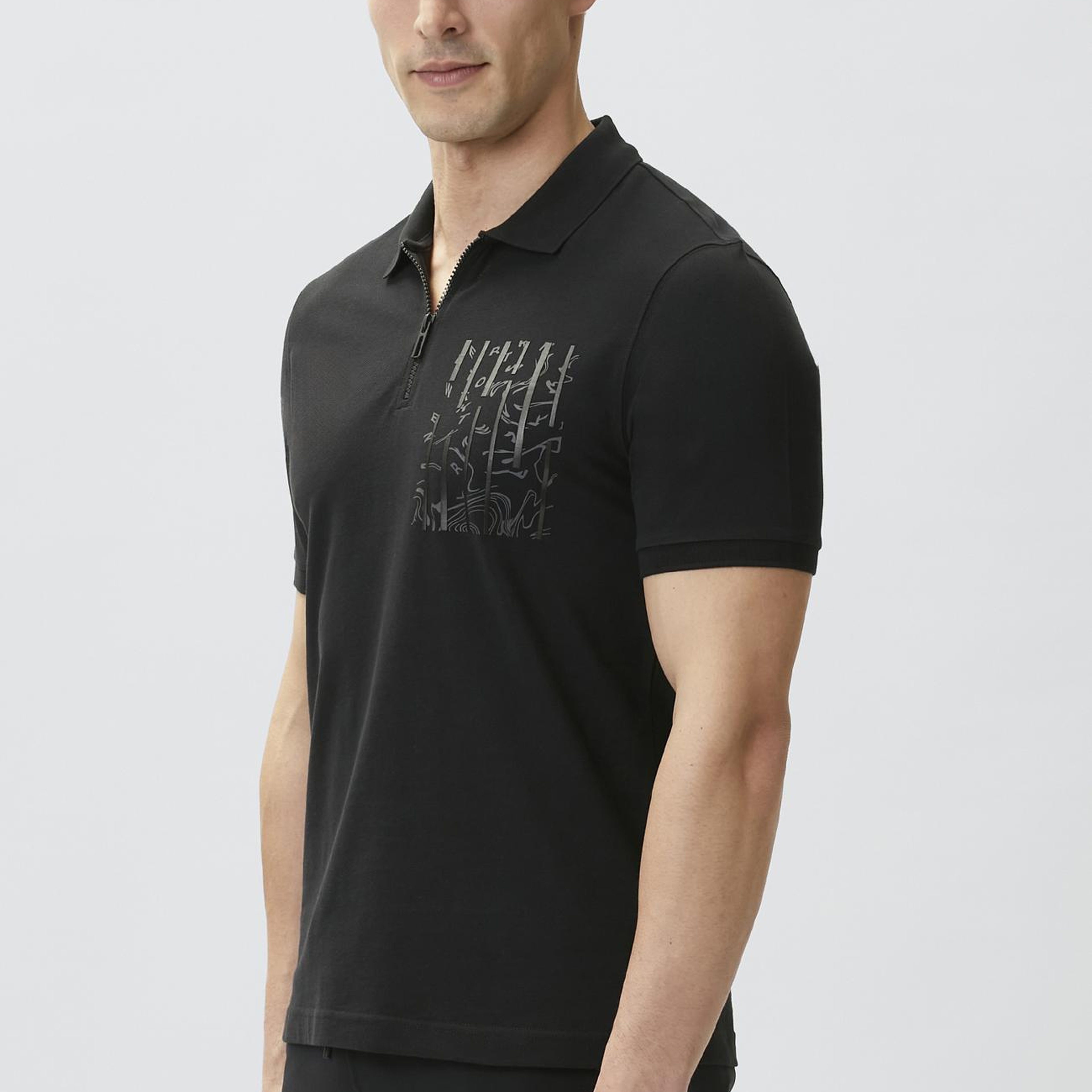 Network Erkek Siyah Süs Cep Baskı Detaylı Pike T-shirt