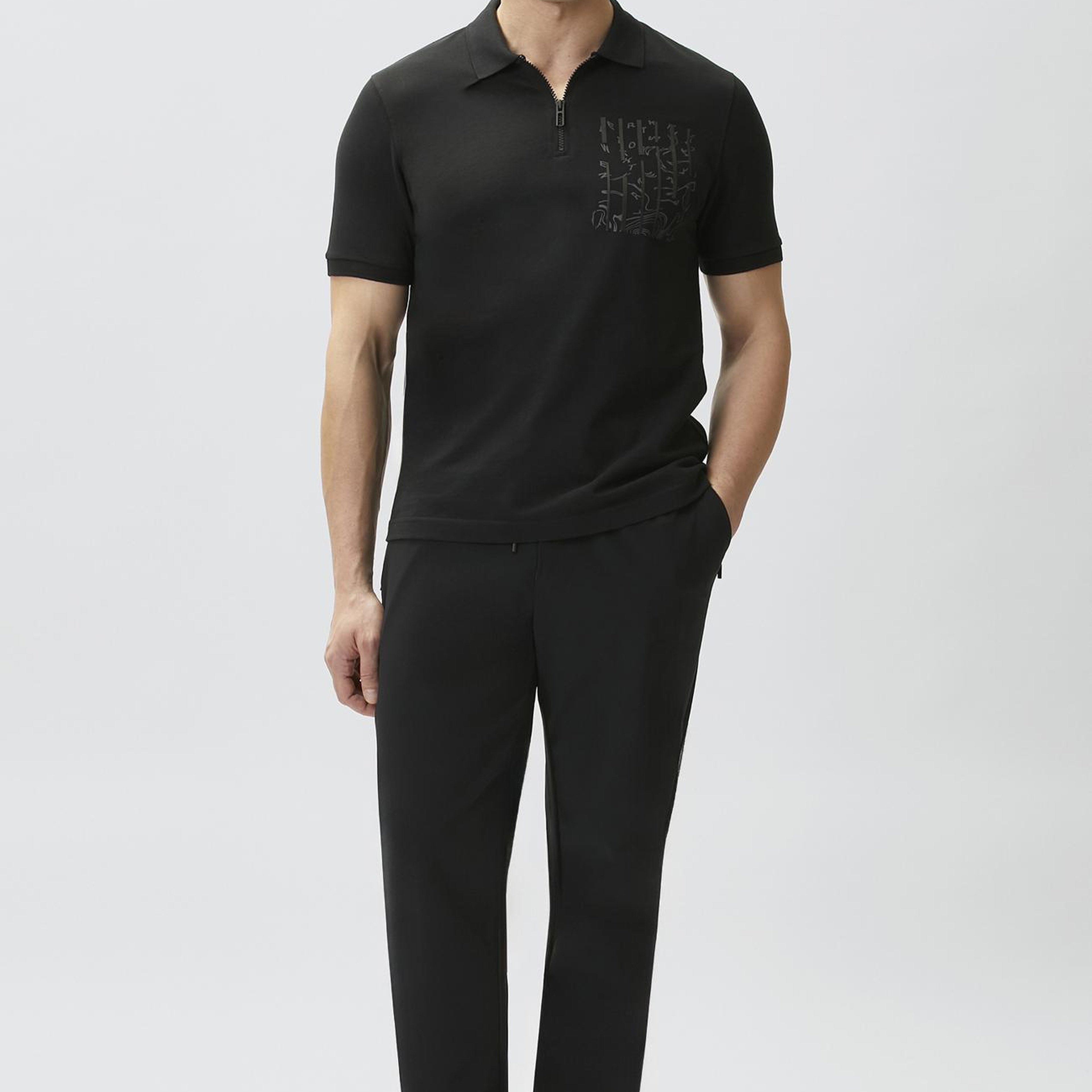 Network Erkek Siyah Süs Cep Baskı Detaylı Pike T-shirt