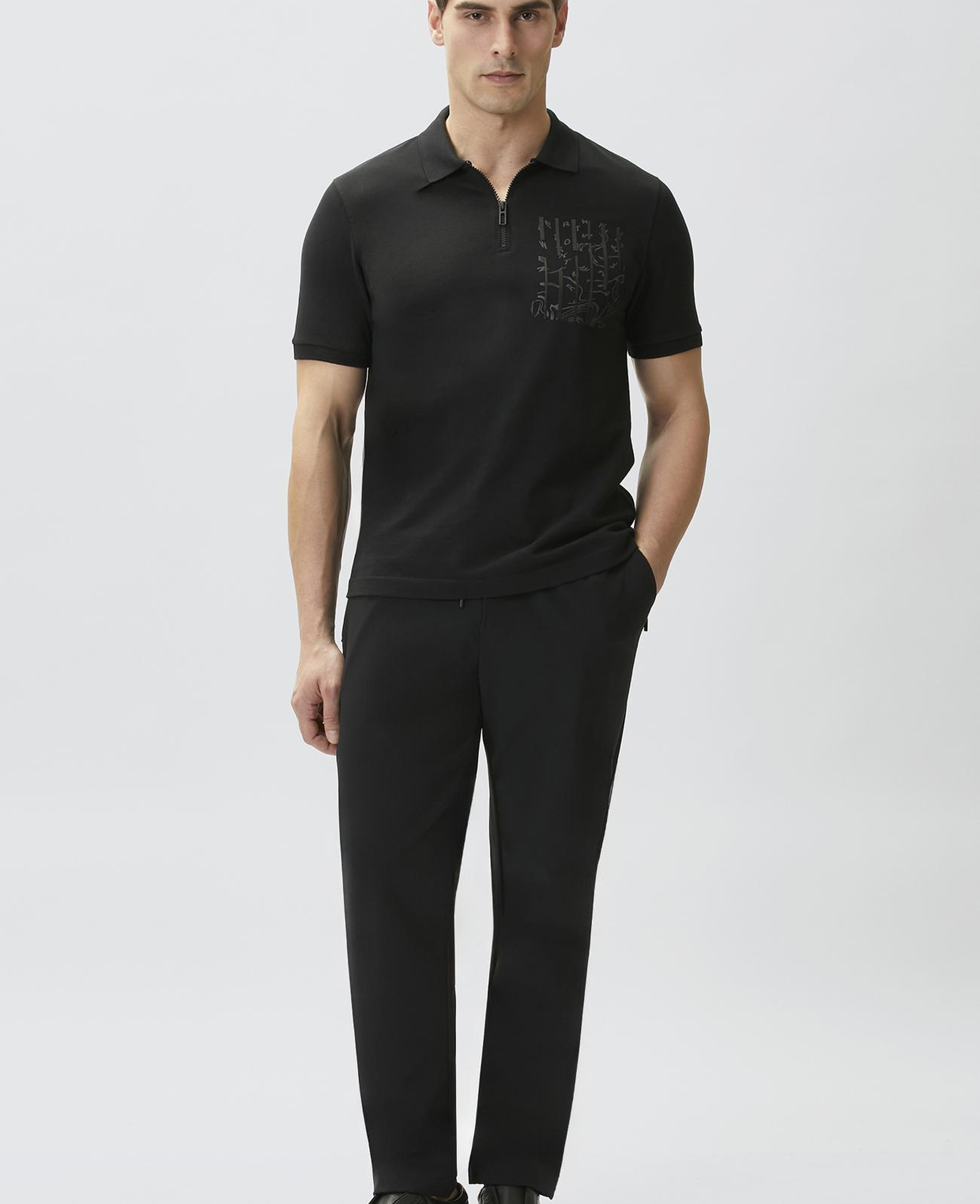 Network Erkek Siyah Süs Cep Baskı Detaylı Pike T-shirt