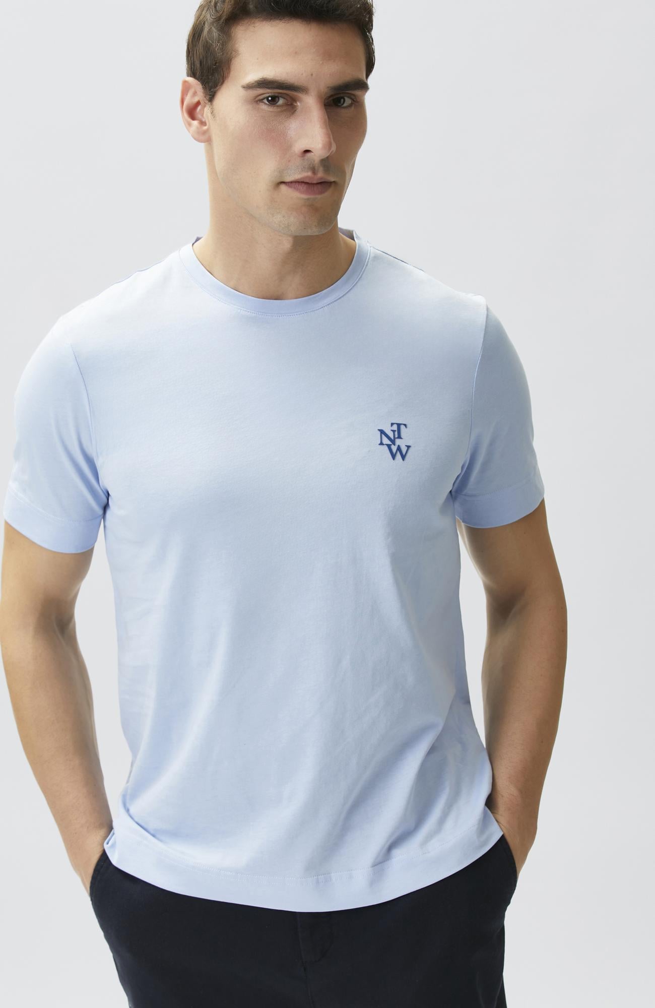 Network Erkek Comfort Fit Açık Mavi Göğüs Baskı Detaylı T-shirt