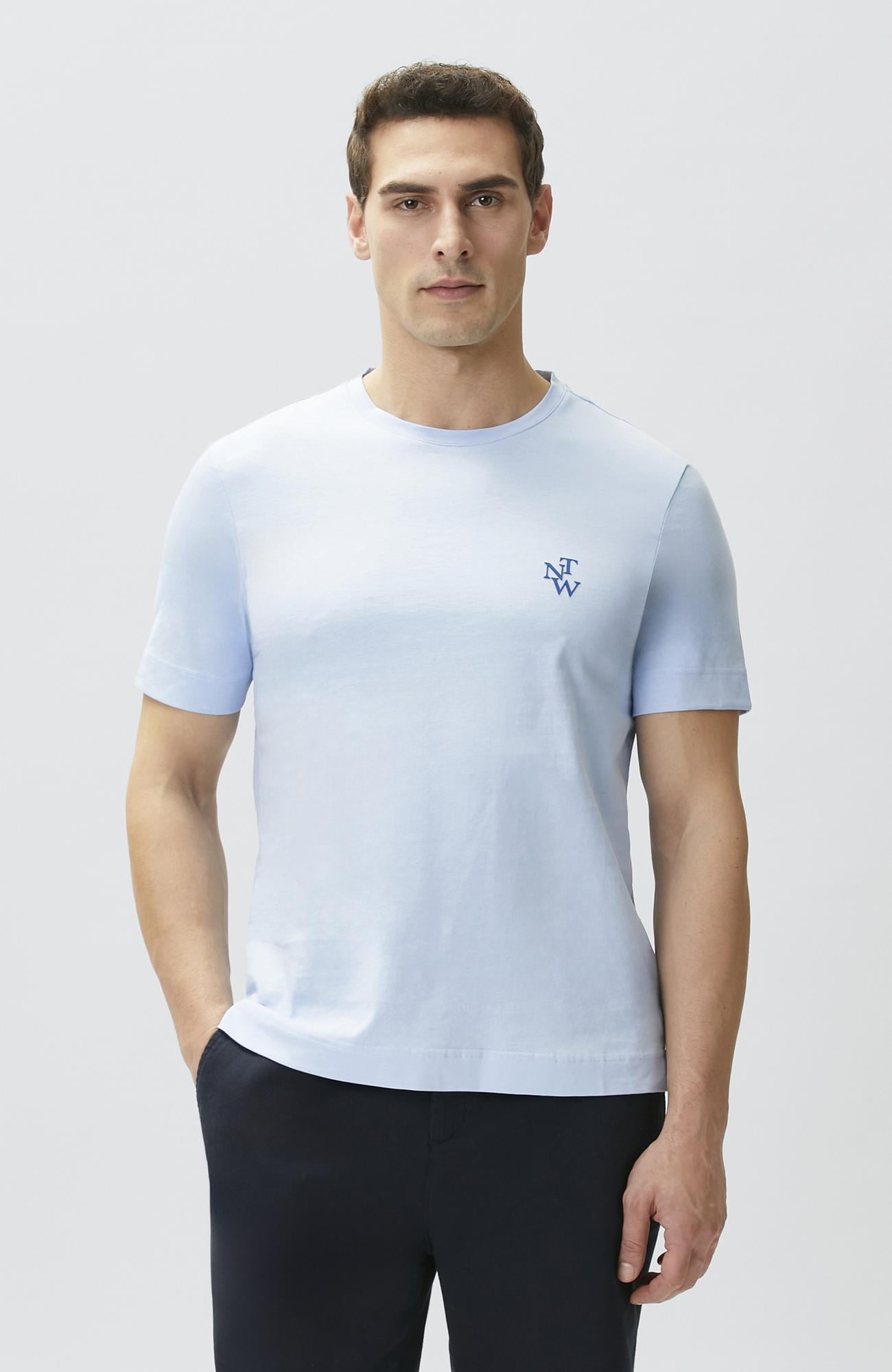 Network Erkek Comfort Fit Açık Mavi Göğüs Baskı Detaylı T-shirt