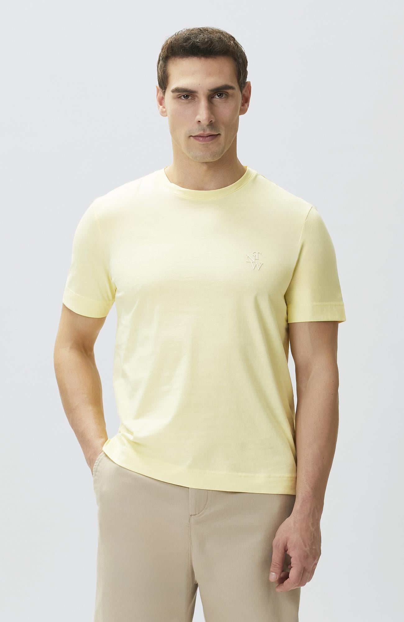 Network Erkek Comfort Fit Sarı Göğüs Baskı Detaylı T-shirt