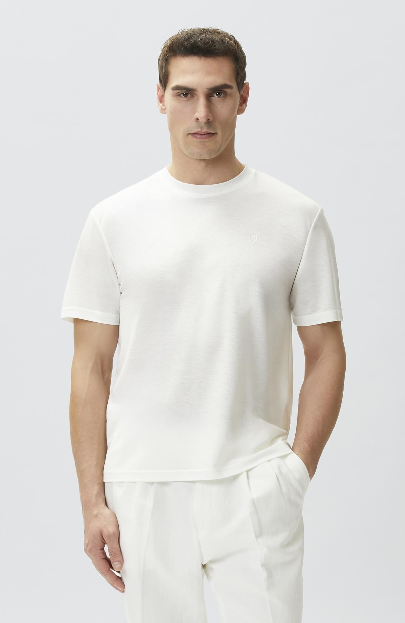 Network Erkek Comfort Fit Kırık Beyaz Bisiklet Yaka T-shirt