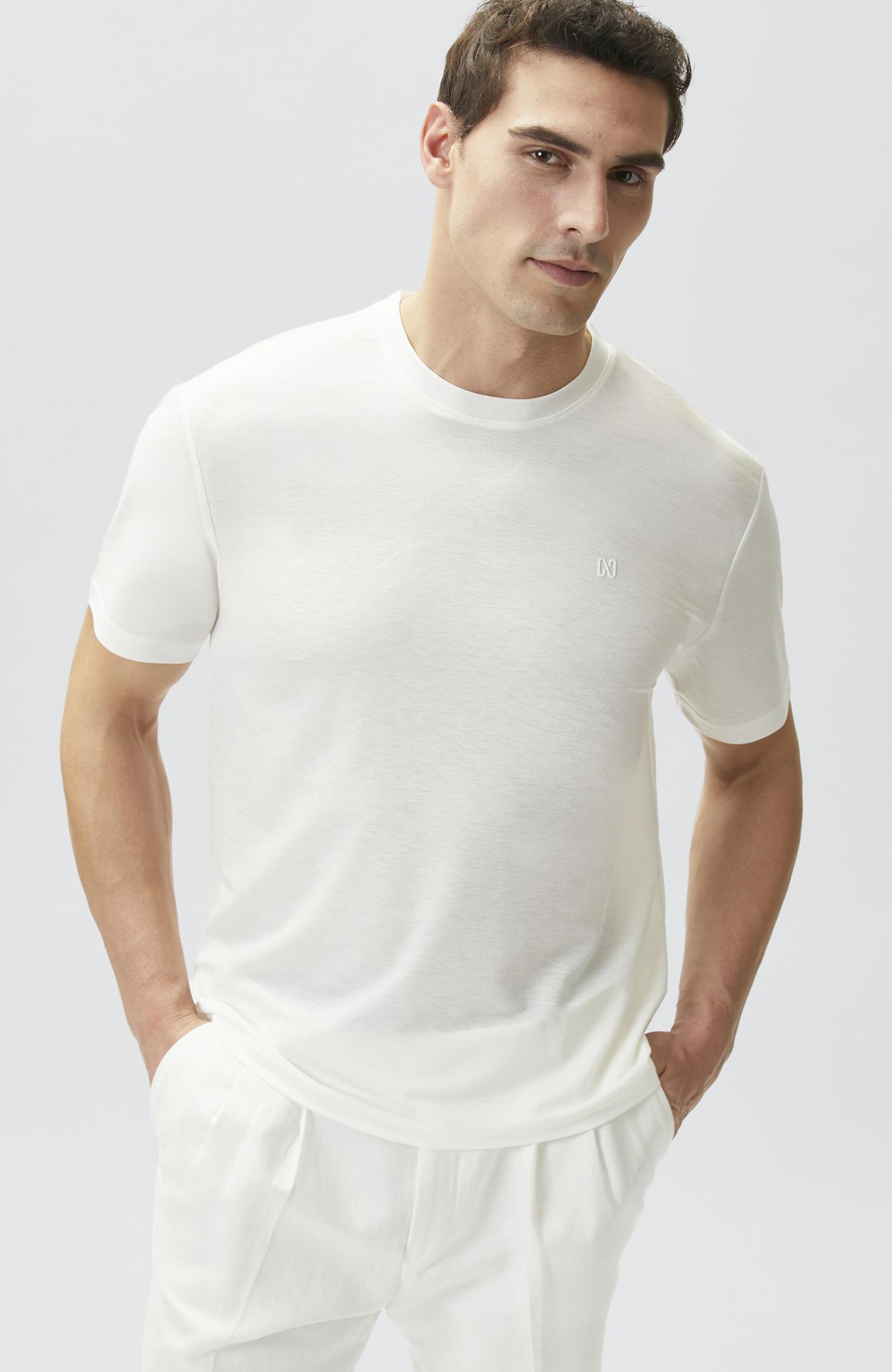 Network Erkek Comfort Fit Kırık Beyaz Bisiklet Yaka T-shirt