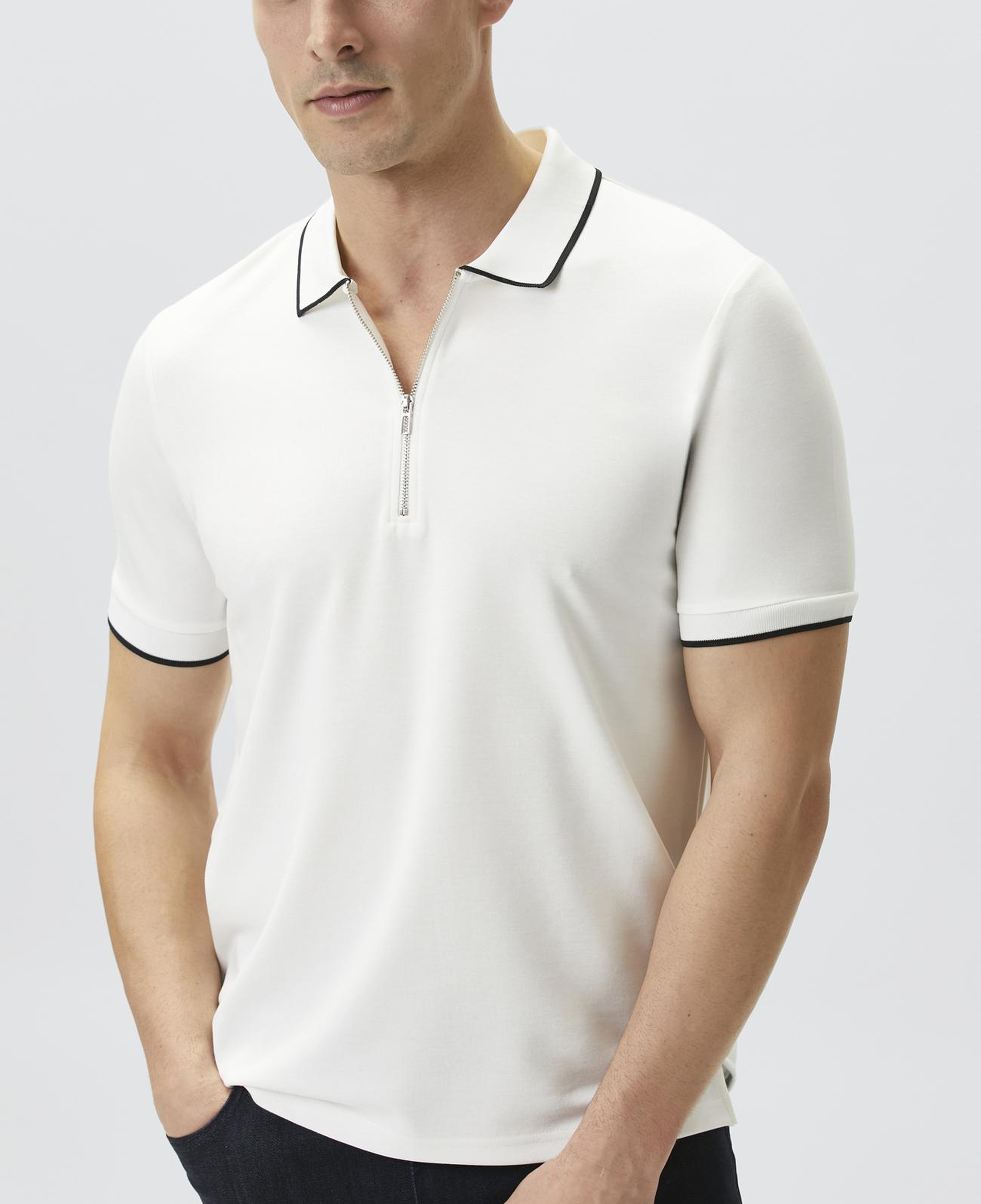 Network Erkek Kırık Beyaz Polo Yaka Pike Desen T-shirt