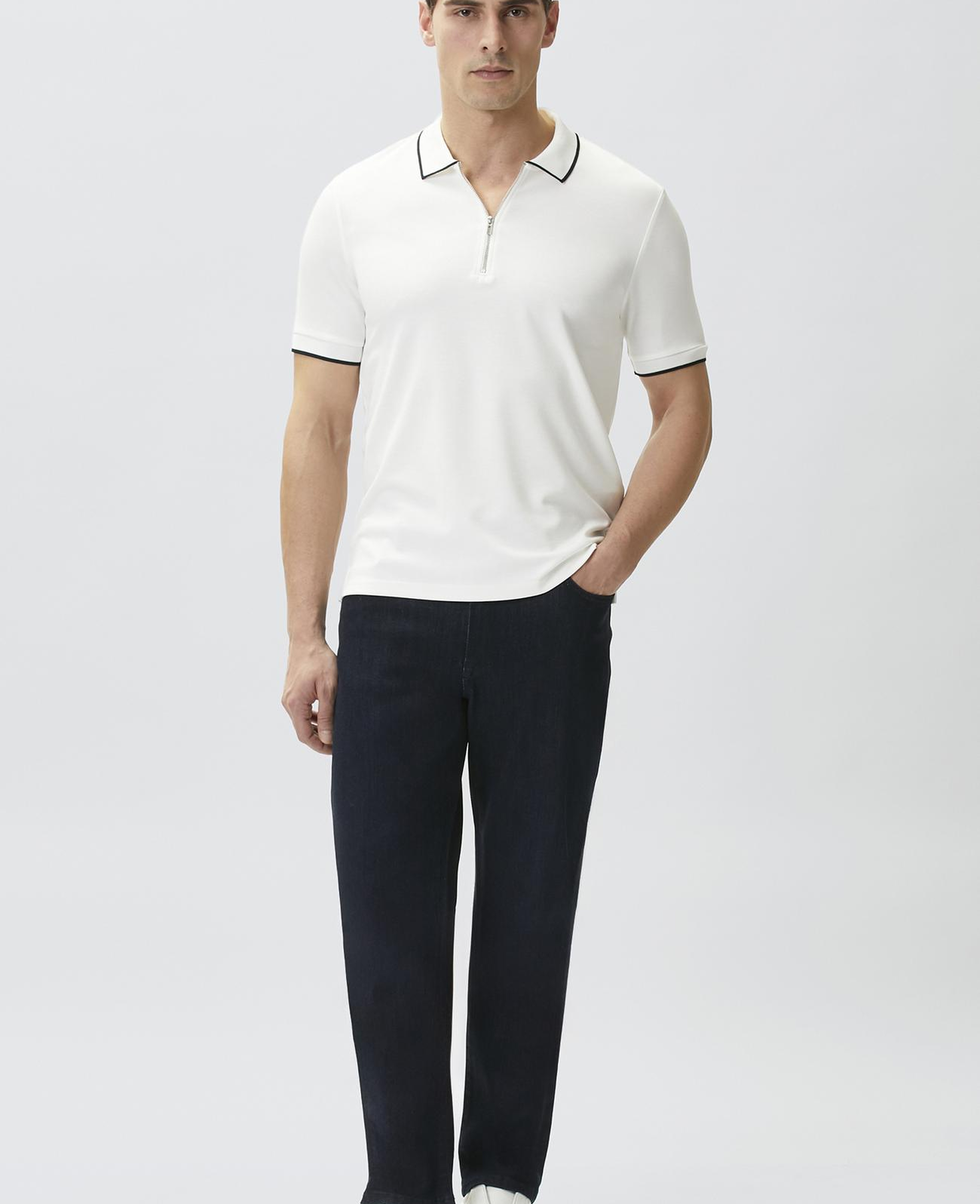 Network Erkek Kırık Beyaz Polo Yaka Pike Desen T-shirt