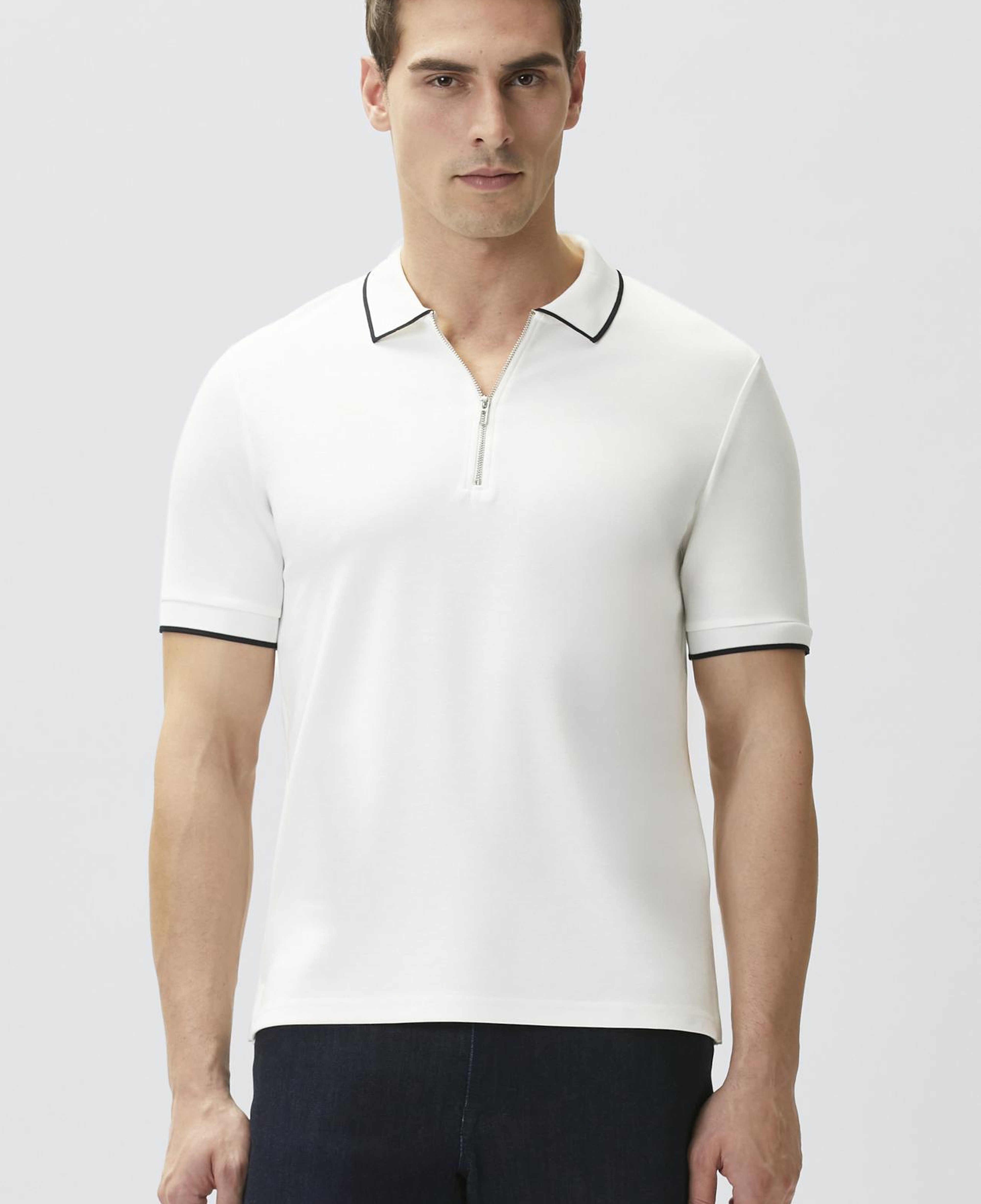 Network Erkek Kırık Beyaz Polo Yaka Pike Desen T-shirt