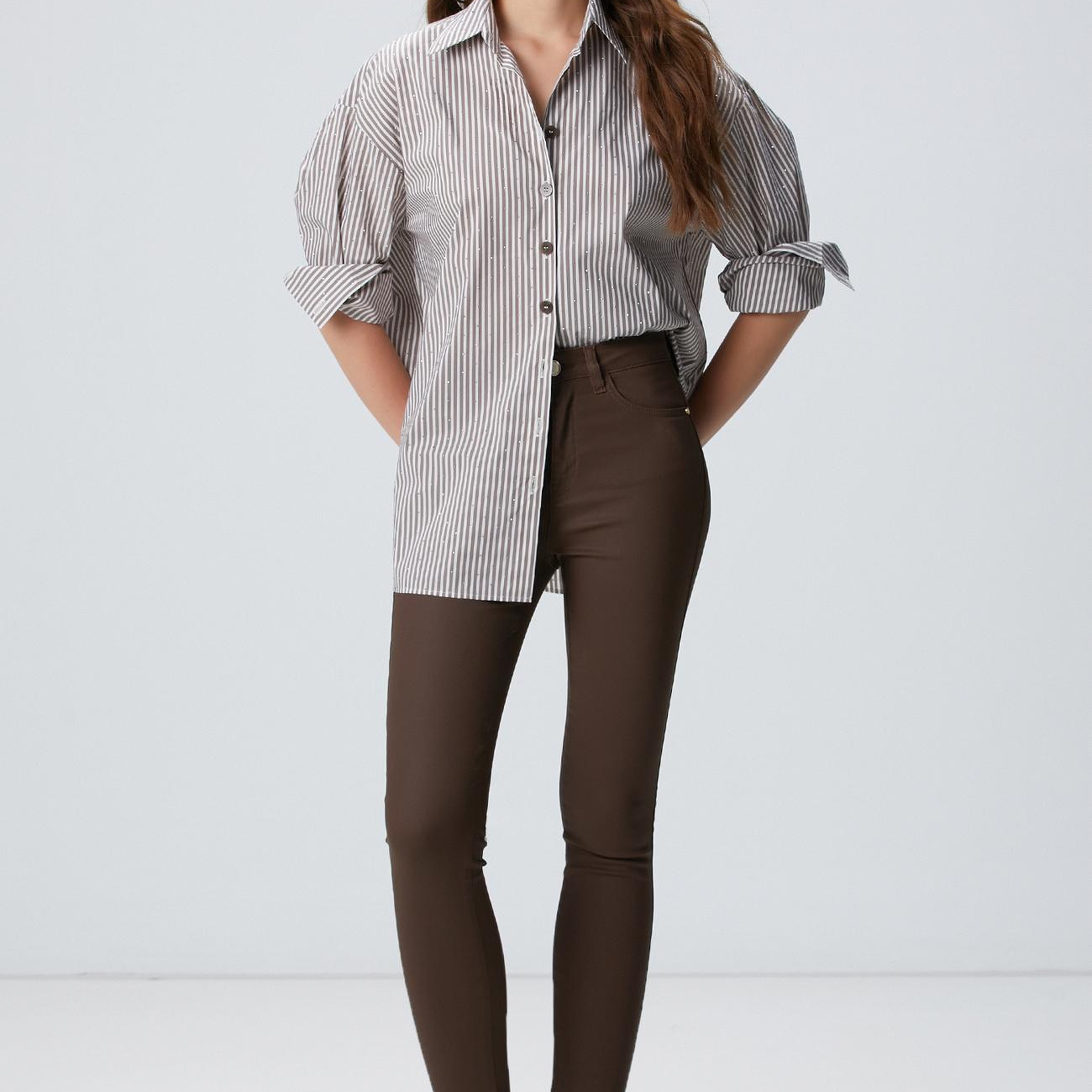 Network Kadın Açık Kahverengi Kaplamalı Skinny Denim Pantolon