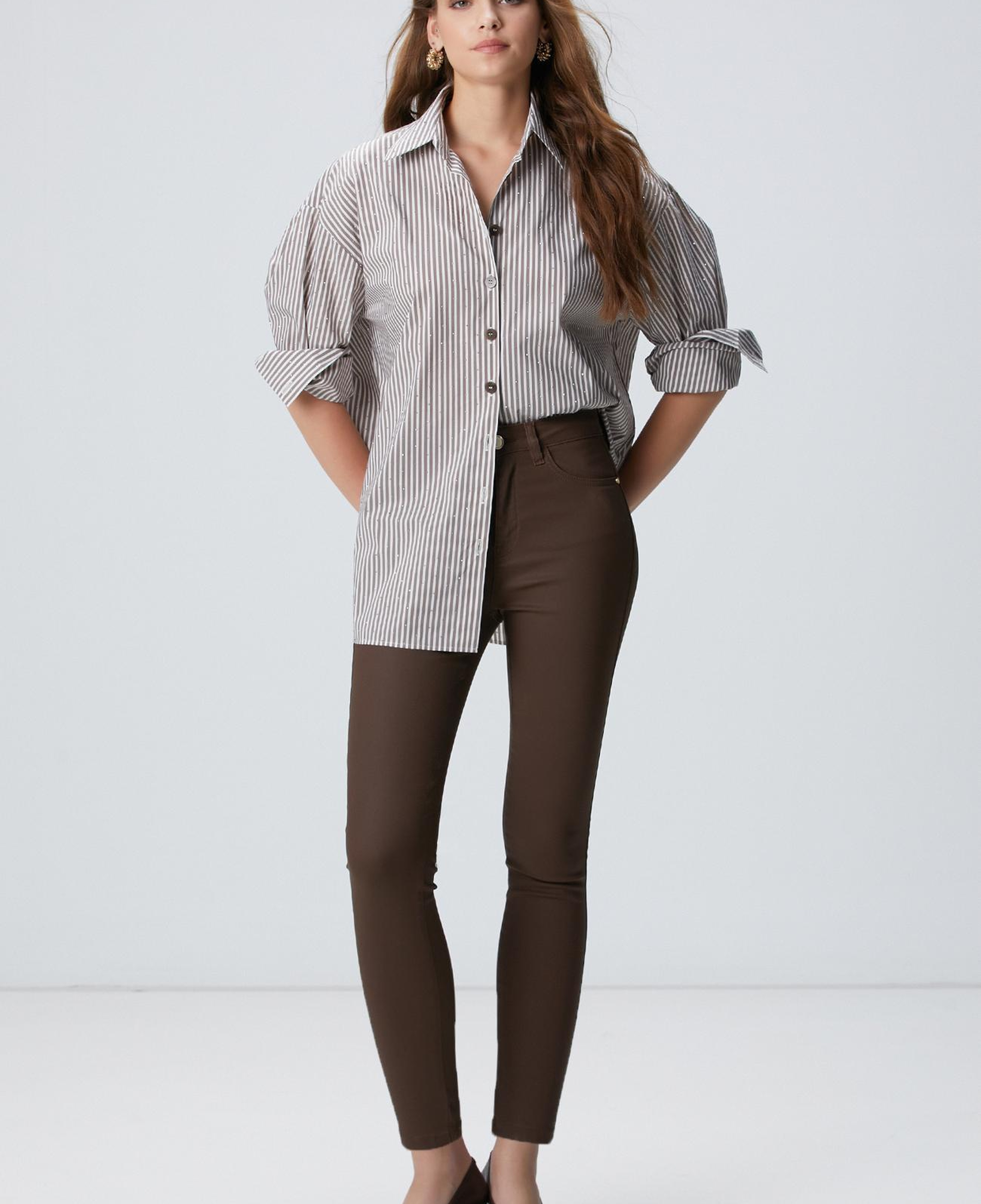 Network Kadın Açık Kahverengi Kaplamalı Skinny Denim Pantolon