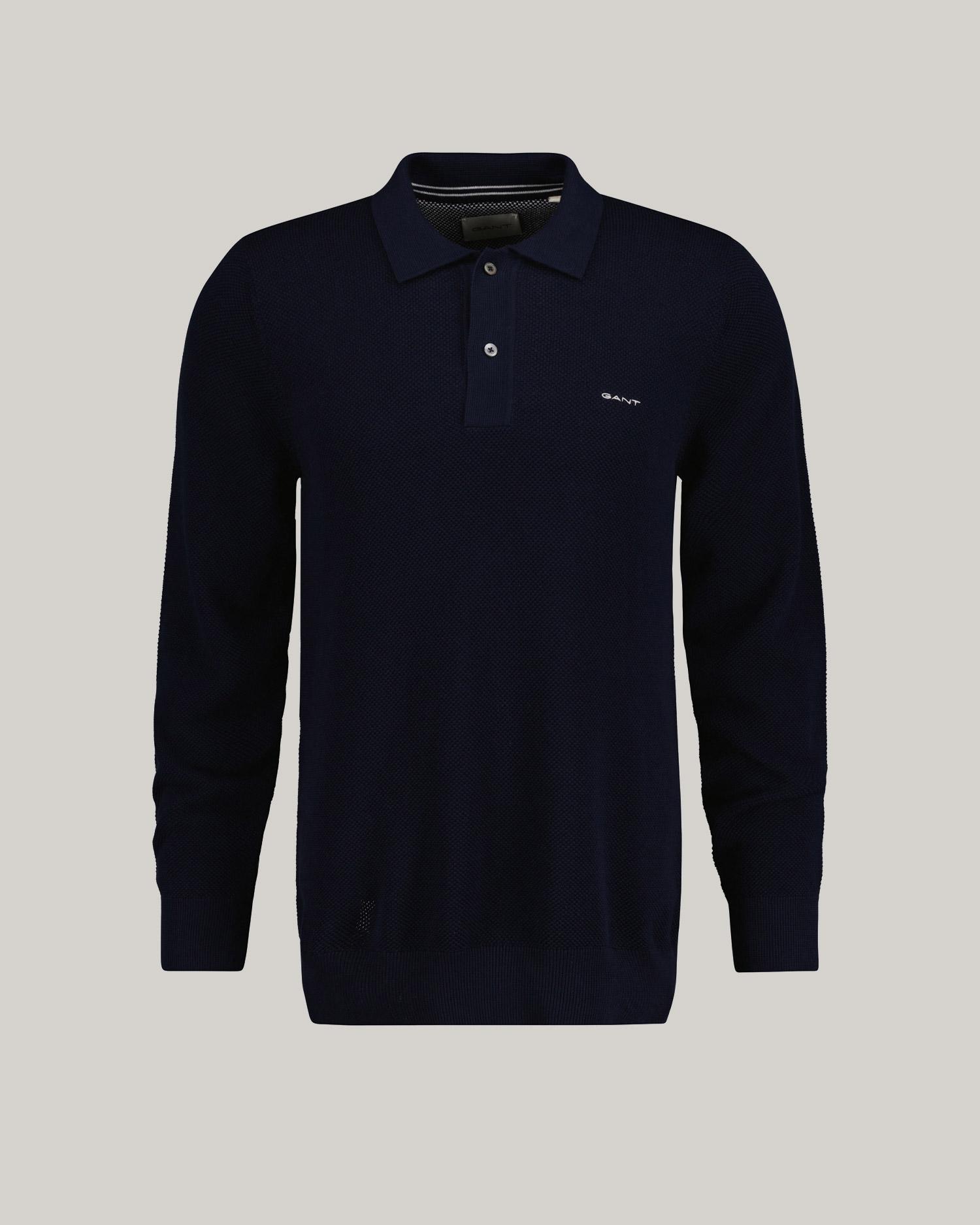 GANT Erkek Lacivert Regular Fit Klasik Yaka Logolu Kazak