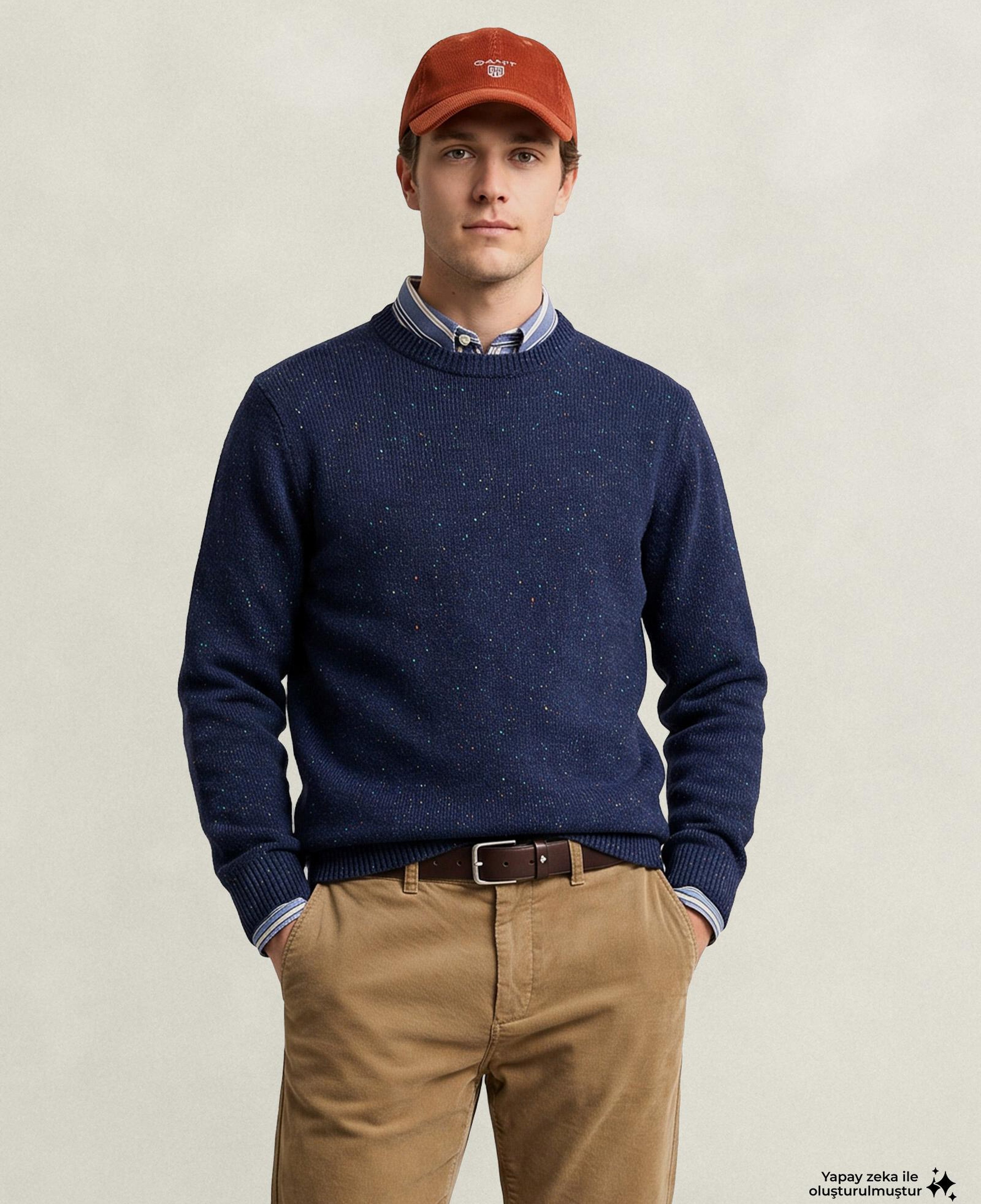 GANT Erkek Lacivert Regular Fit Bisiklet Yaka Kazak
