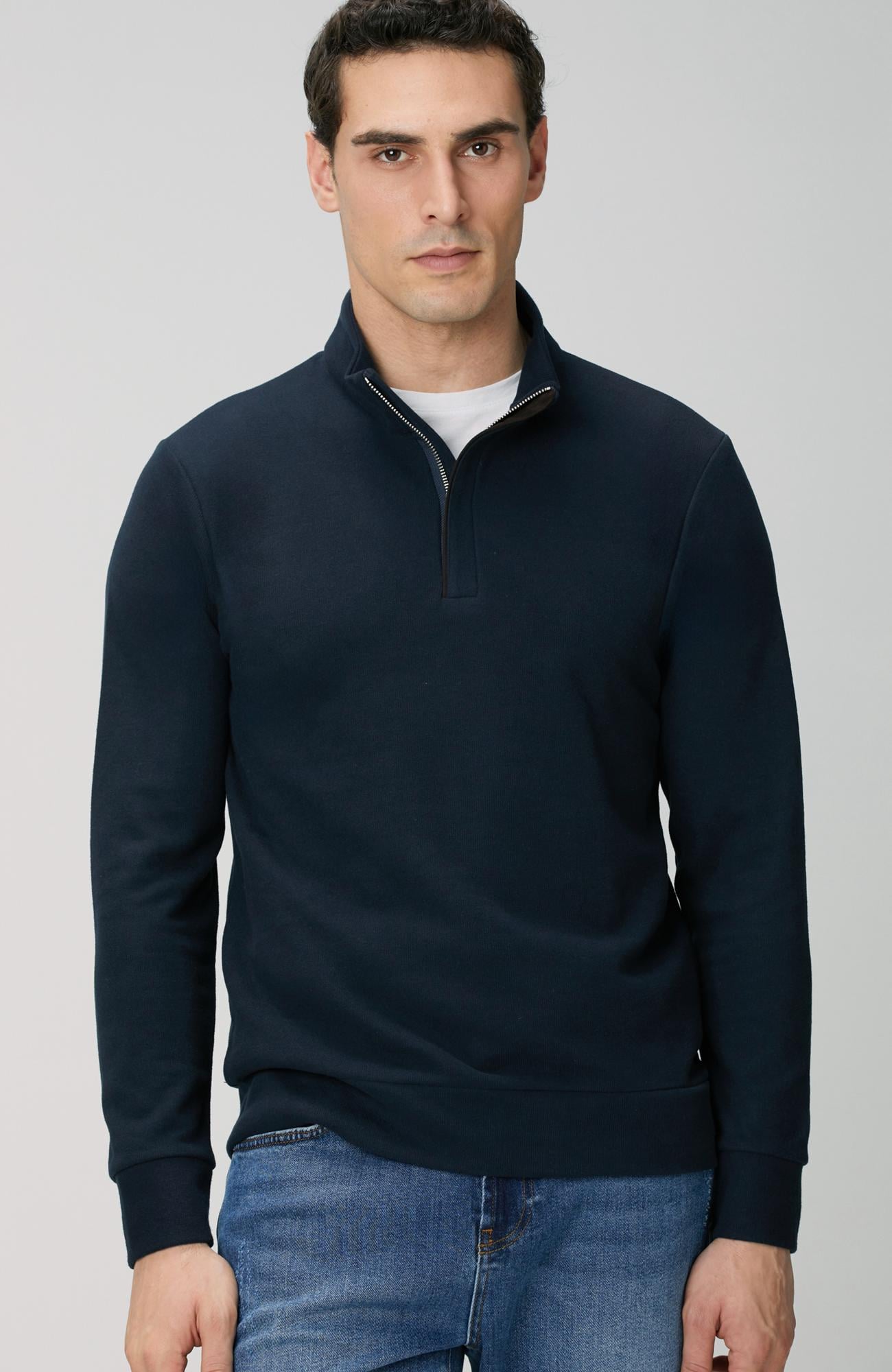 Network Erkek Lacivert Süet Garni Detaylı Sweatshirt