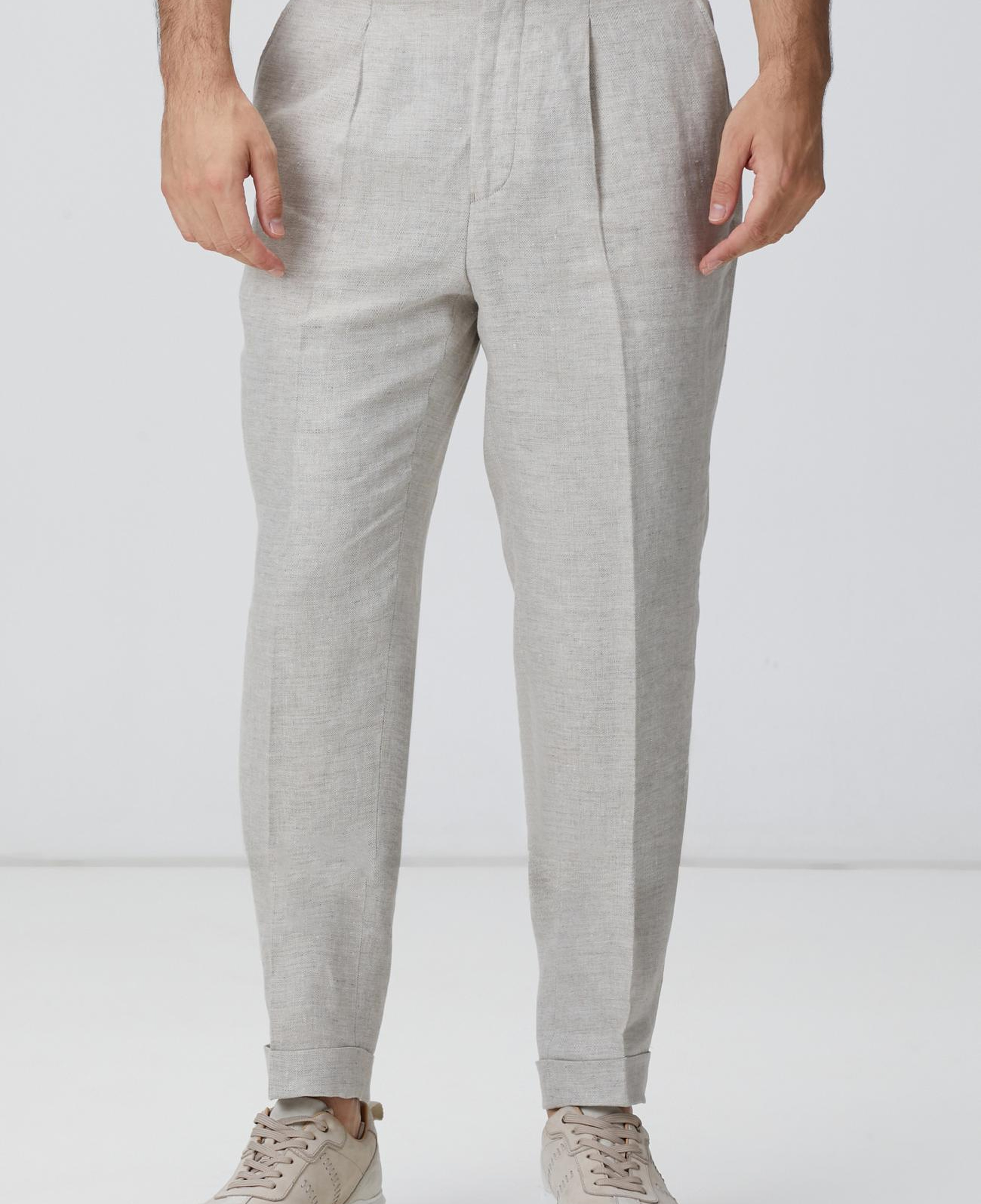 Network Erkek Bej Keten Comfort Fit Pantolon