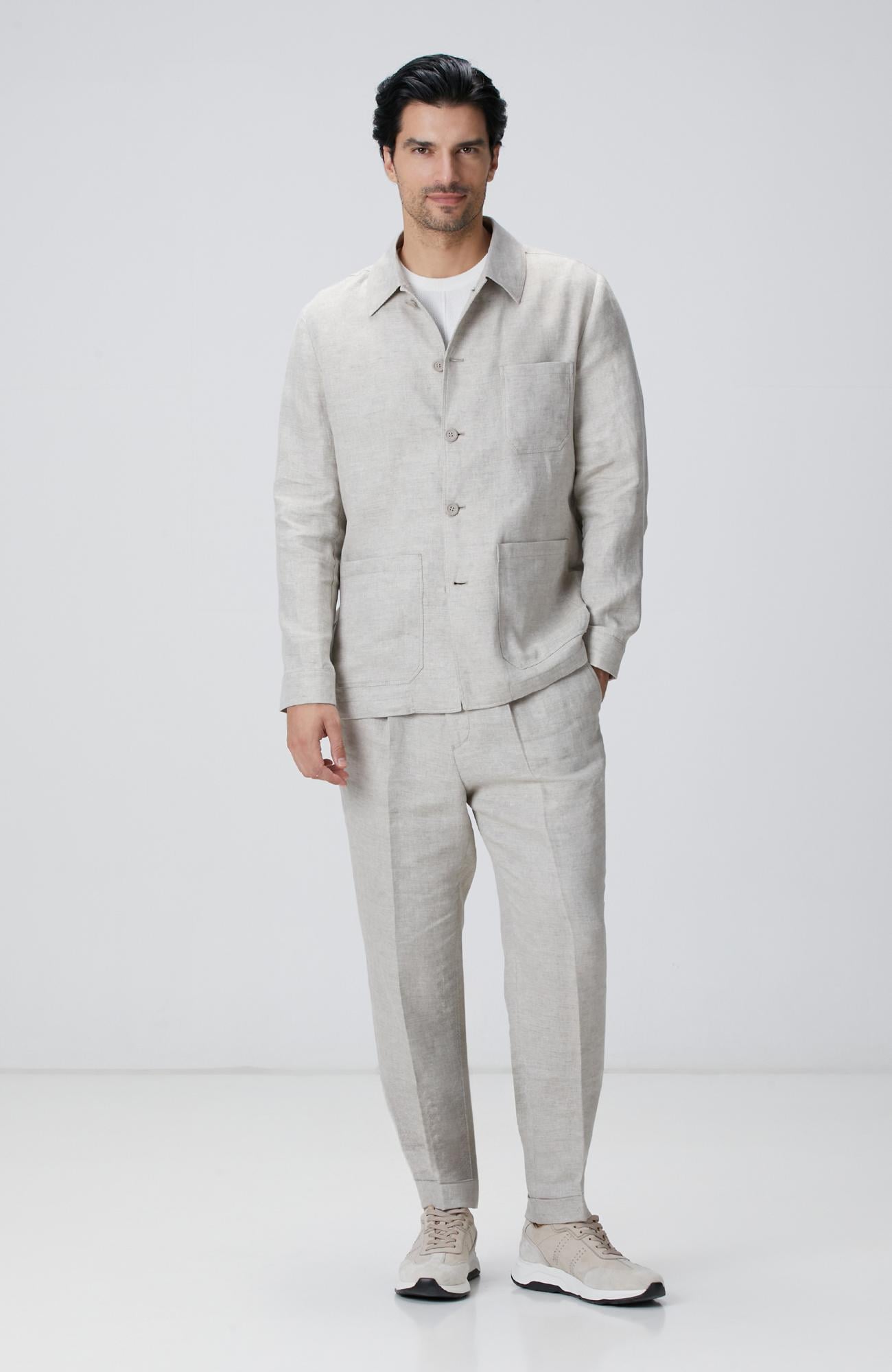 Network Erkek Bej Keten Comfort Fit Pantolon