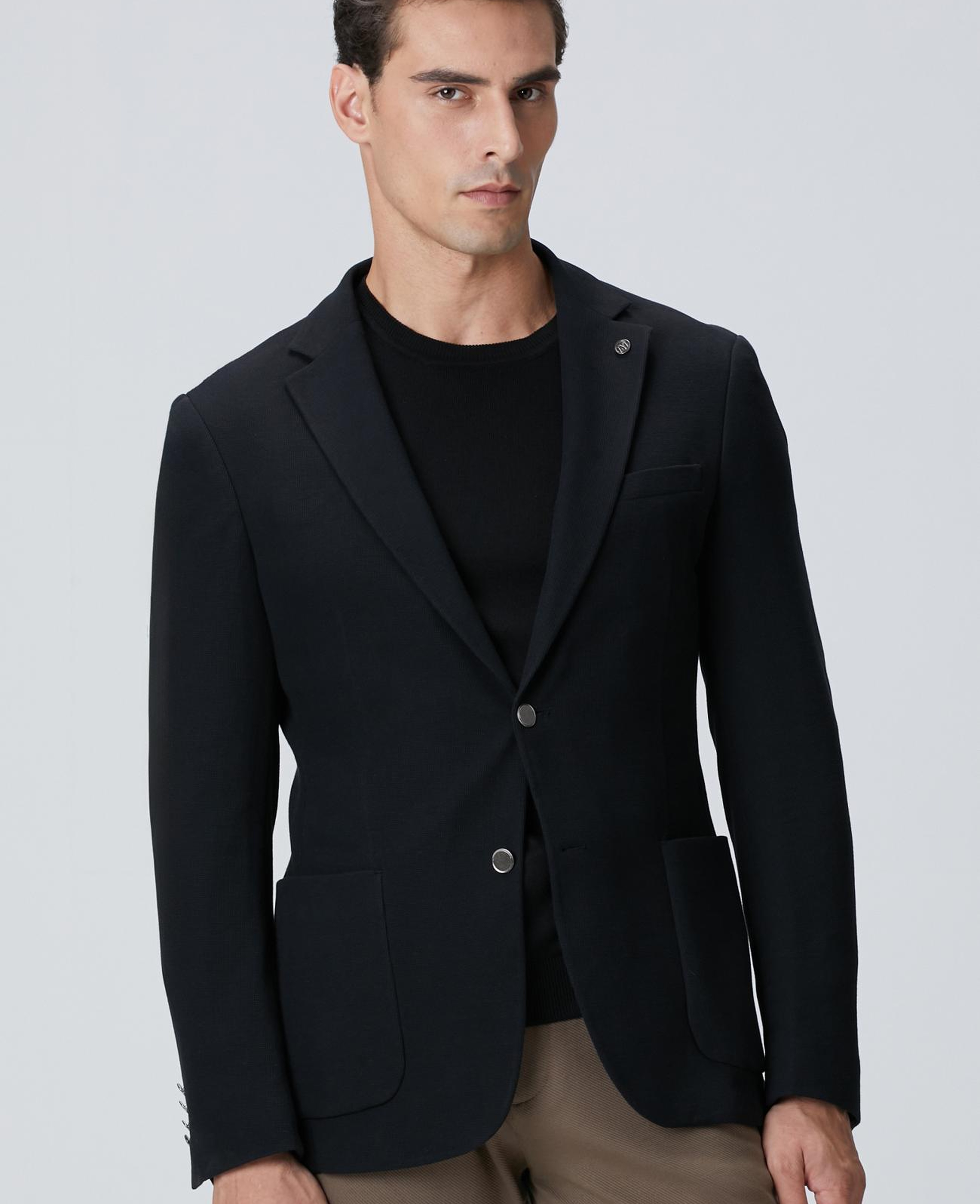 Network Erkek Siyah Mona Yaka Metal Düğmeli Örme Blazer Ceket