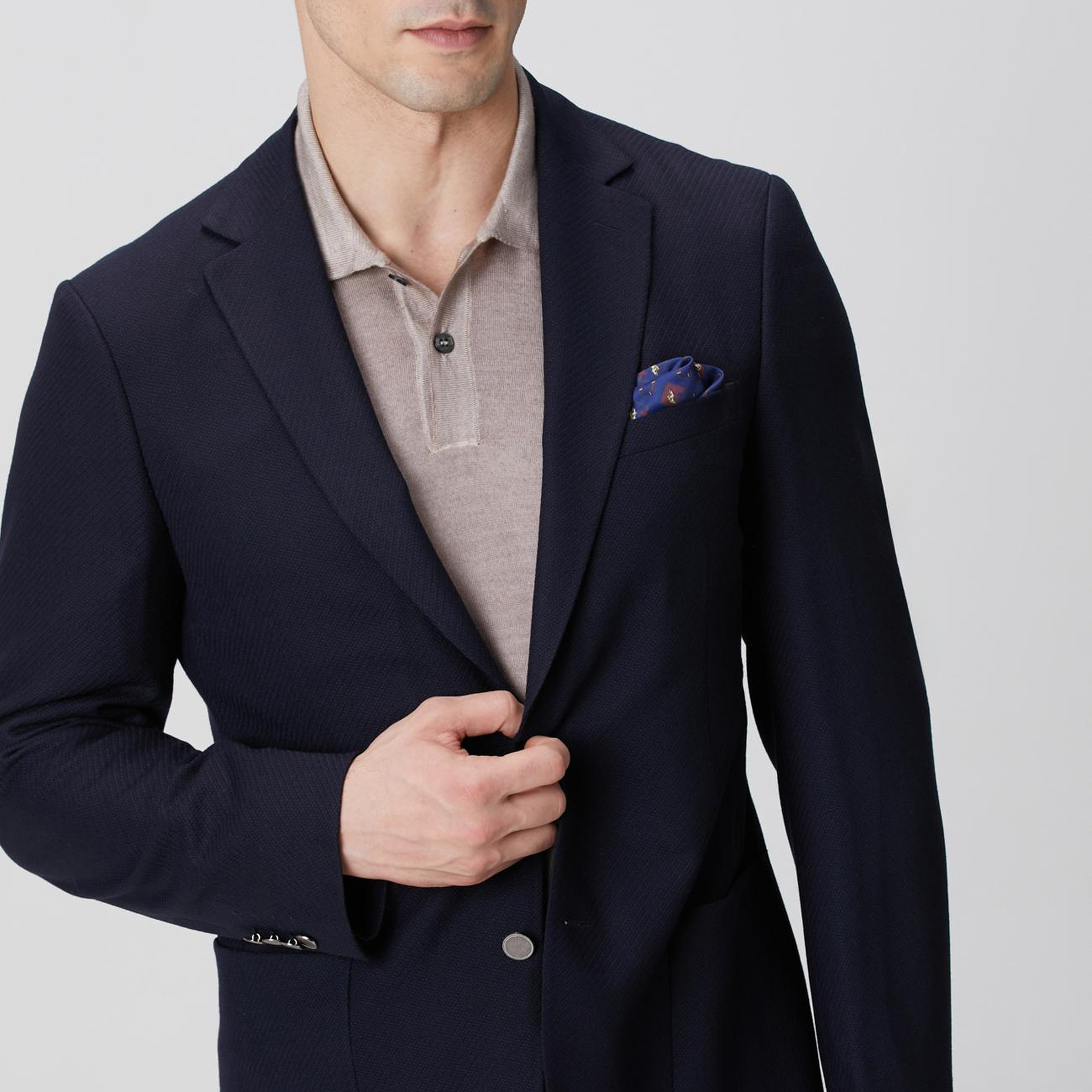 Network Erkek Lacivert Metal Düğmeli Yün Mix Blazer Ceket