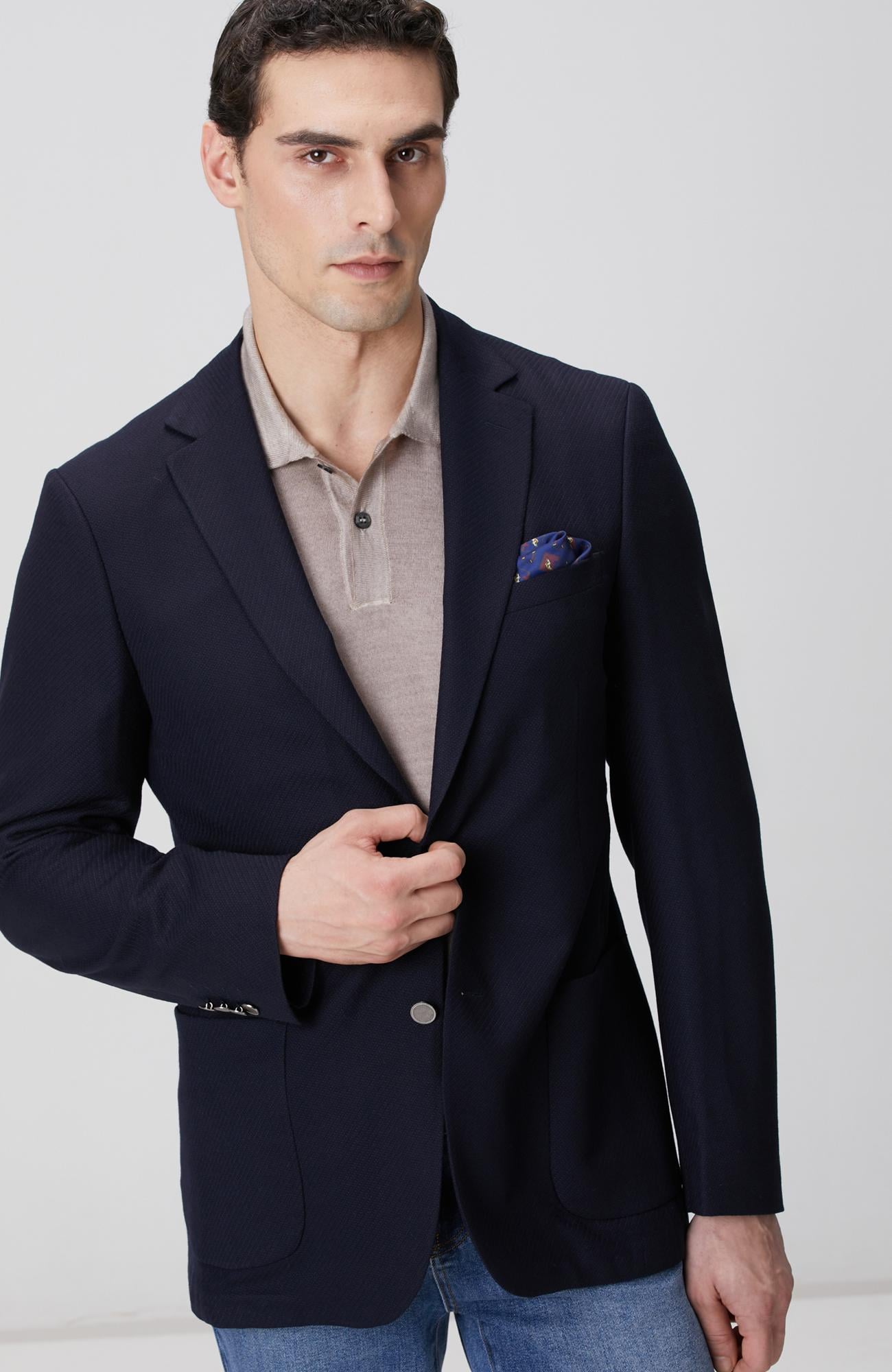 Network Erkek Lacivert Metal Düğmeli Yün Mix Blazer Ceket