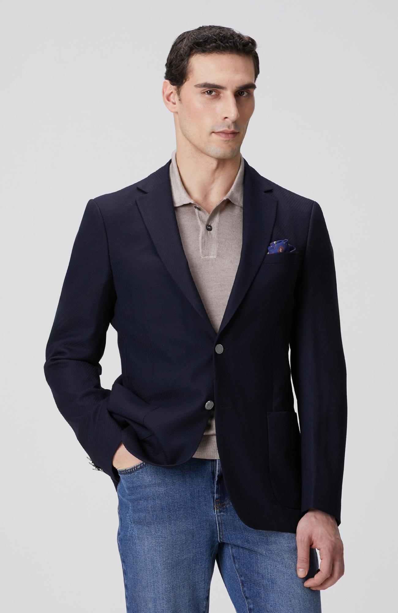 Network Erkek Lacivert Metal Düğmeli Yün Mix Blazer Ceket