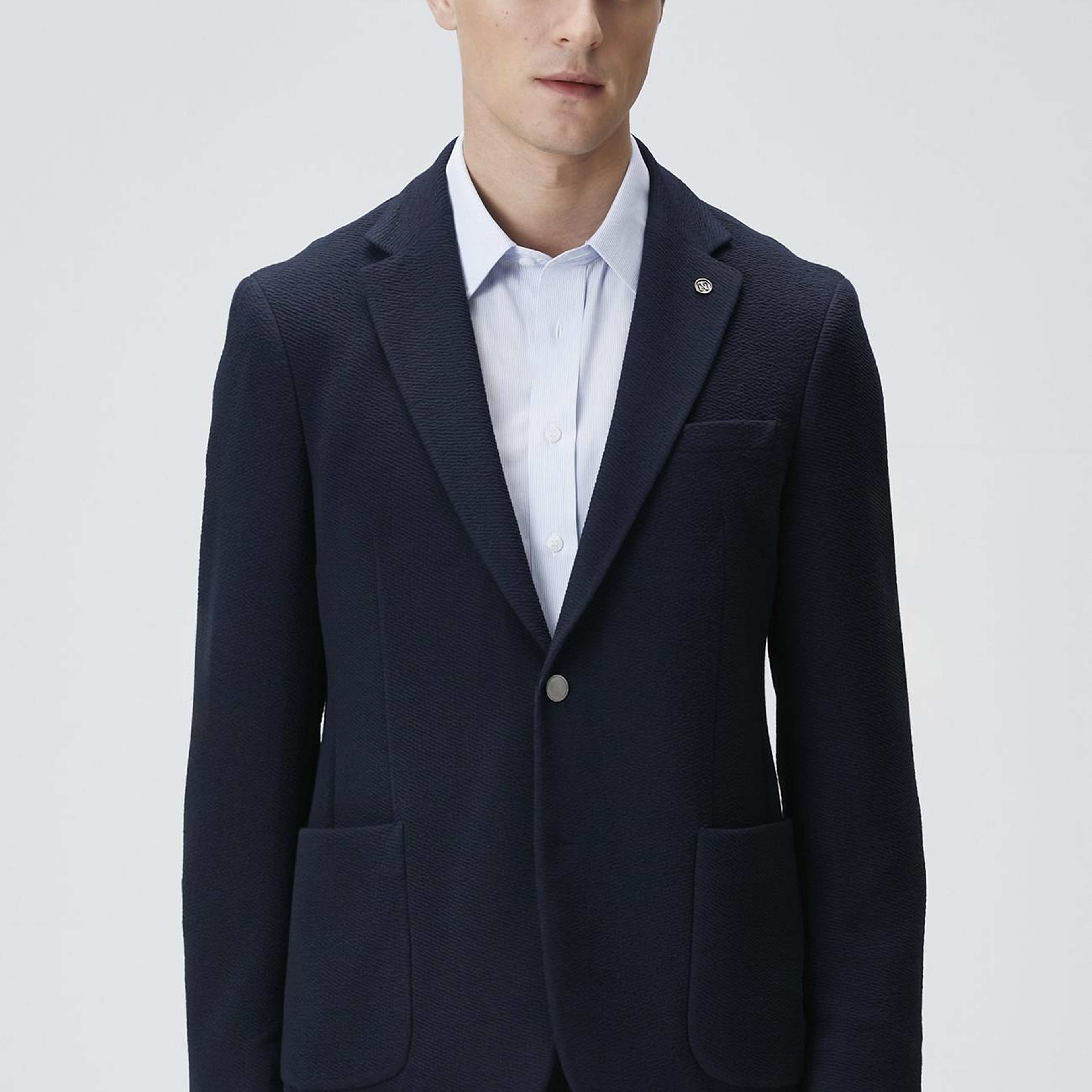 Network Erkek Lacivert Slim Fit Gofre Desen Örme Ceket