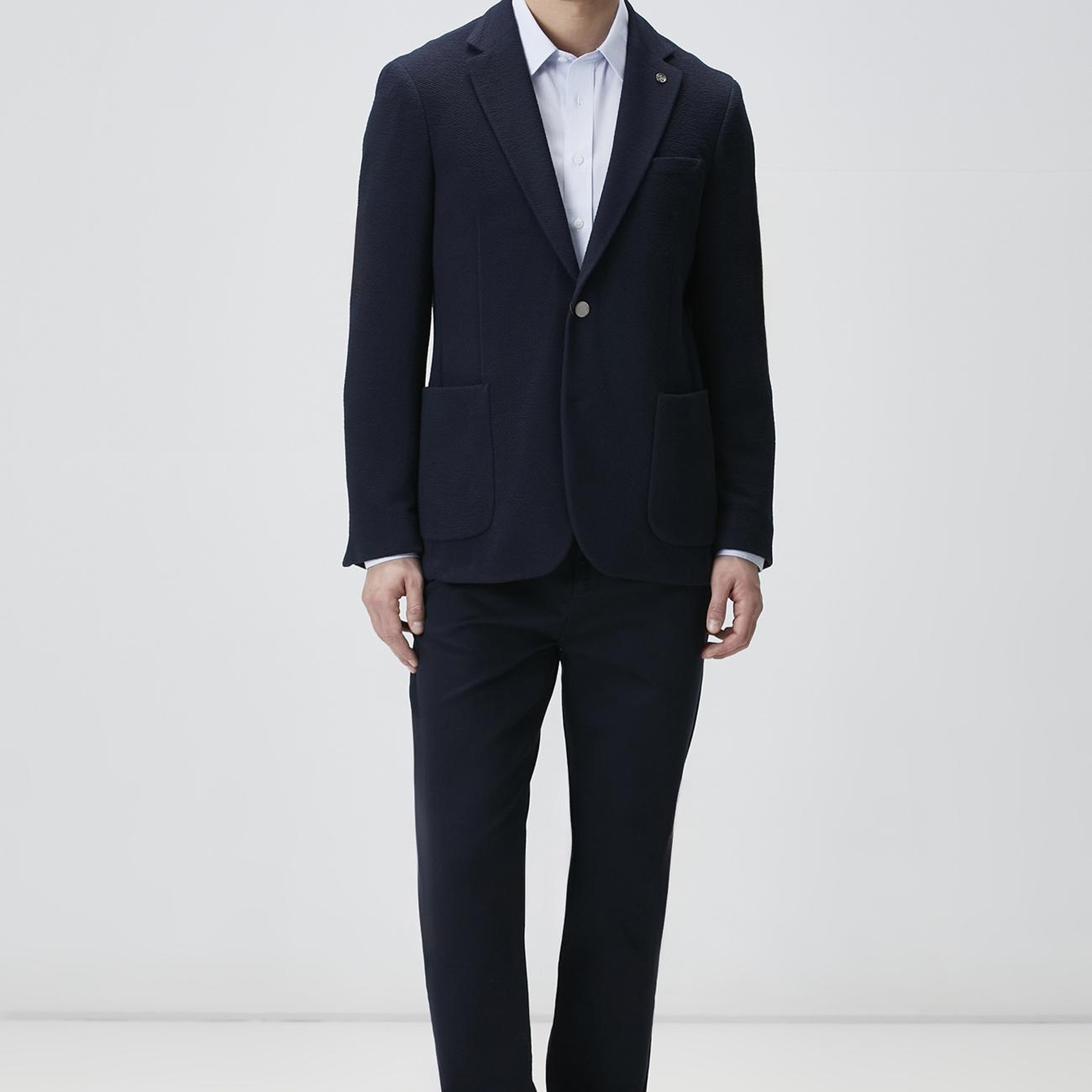 Network Erkek Lacivert Slim Fit Gofre Desen Örme Ceket
