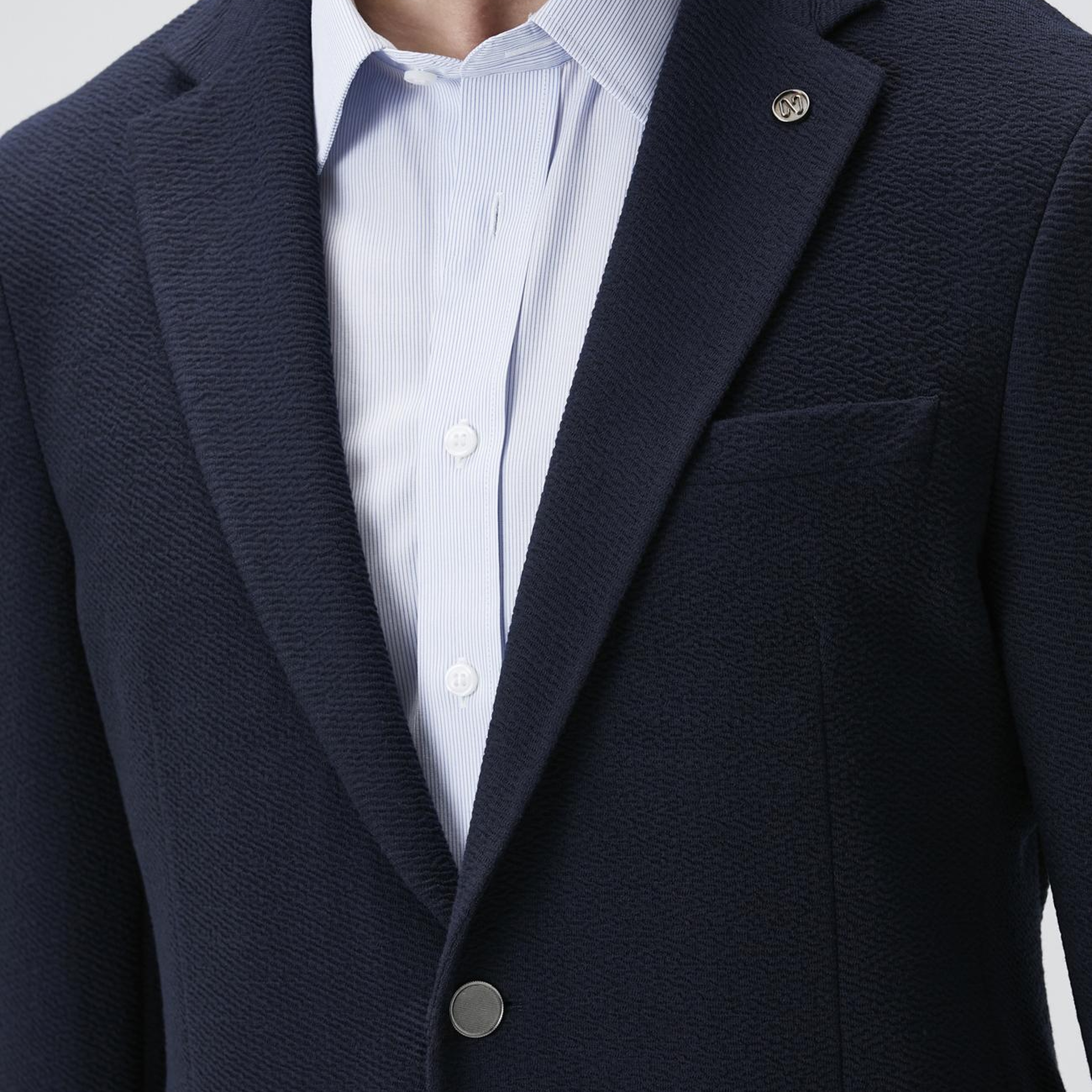 Network Erkek Lacivert Slim Fit Gofre Desen Örme Ceket