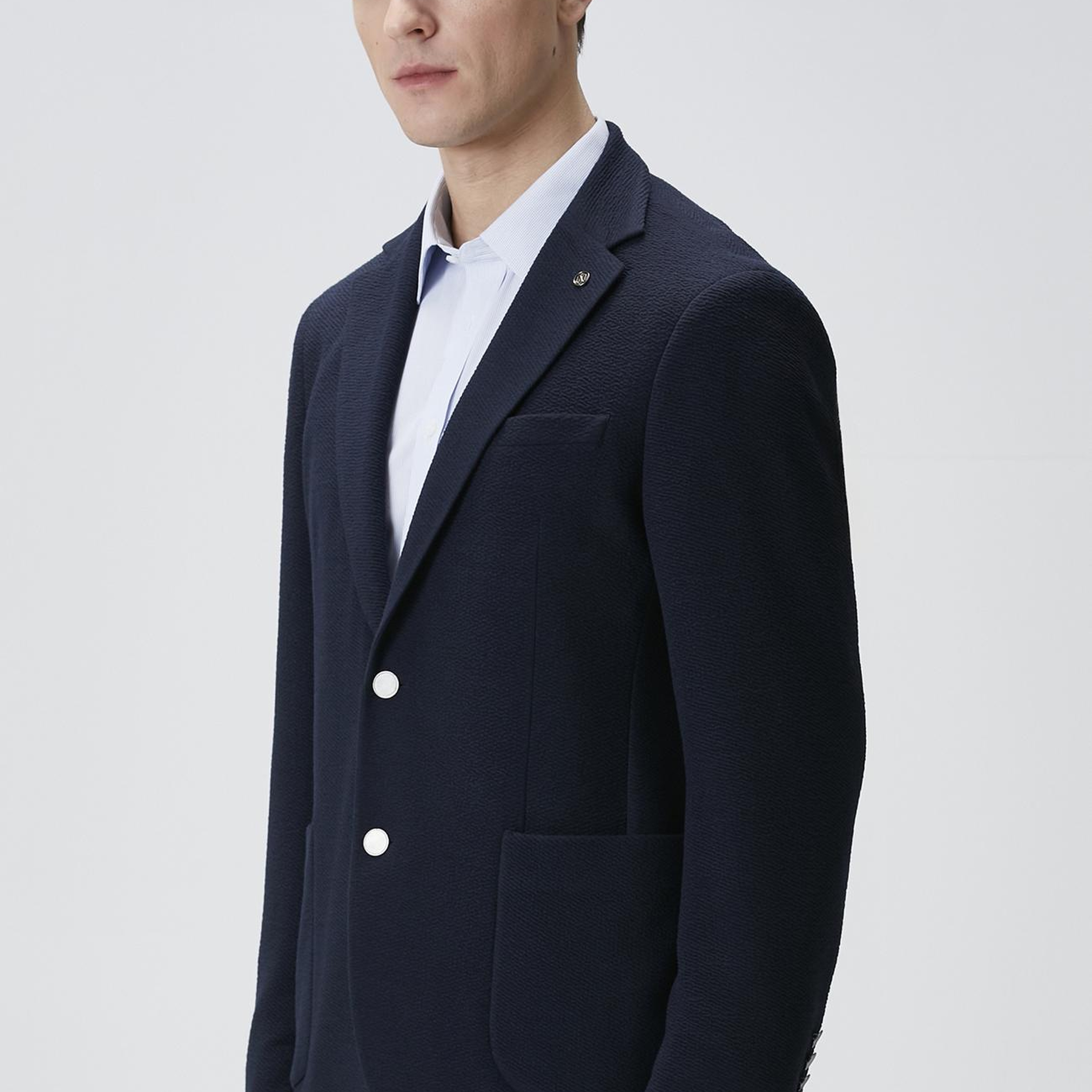 Network Erkek Lacivert Slim Fit Gofre Desen Örme Ceket
