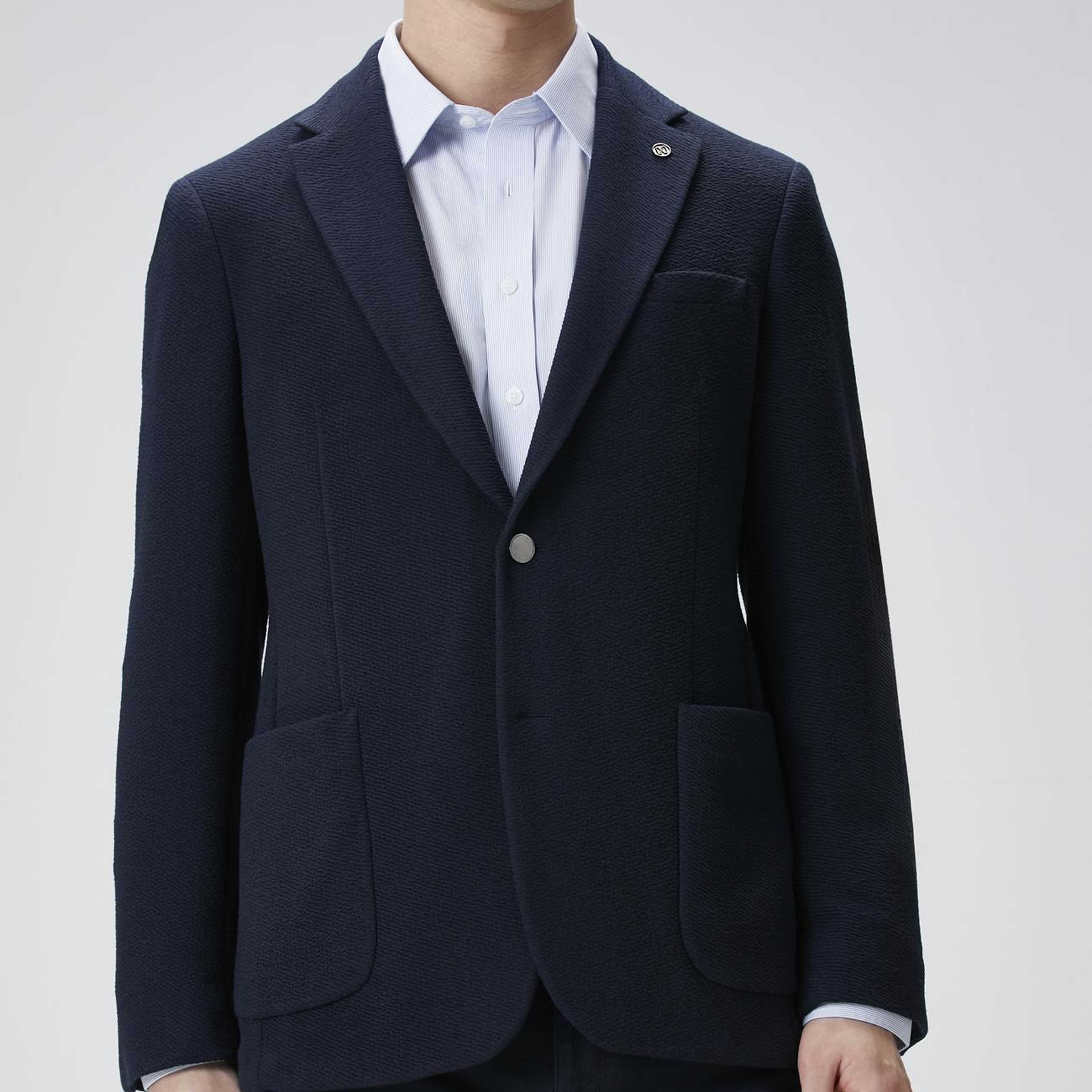 Network Erkek Lacivert Slim Fit Gofre Desen Örme Ceket