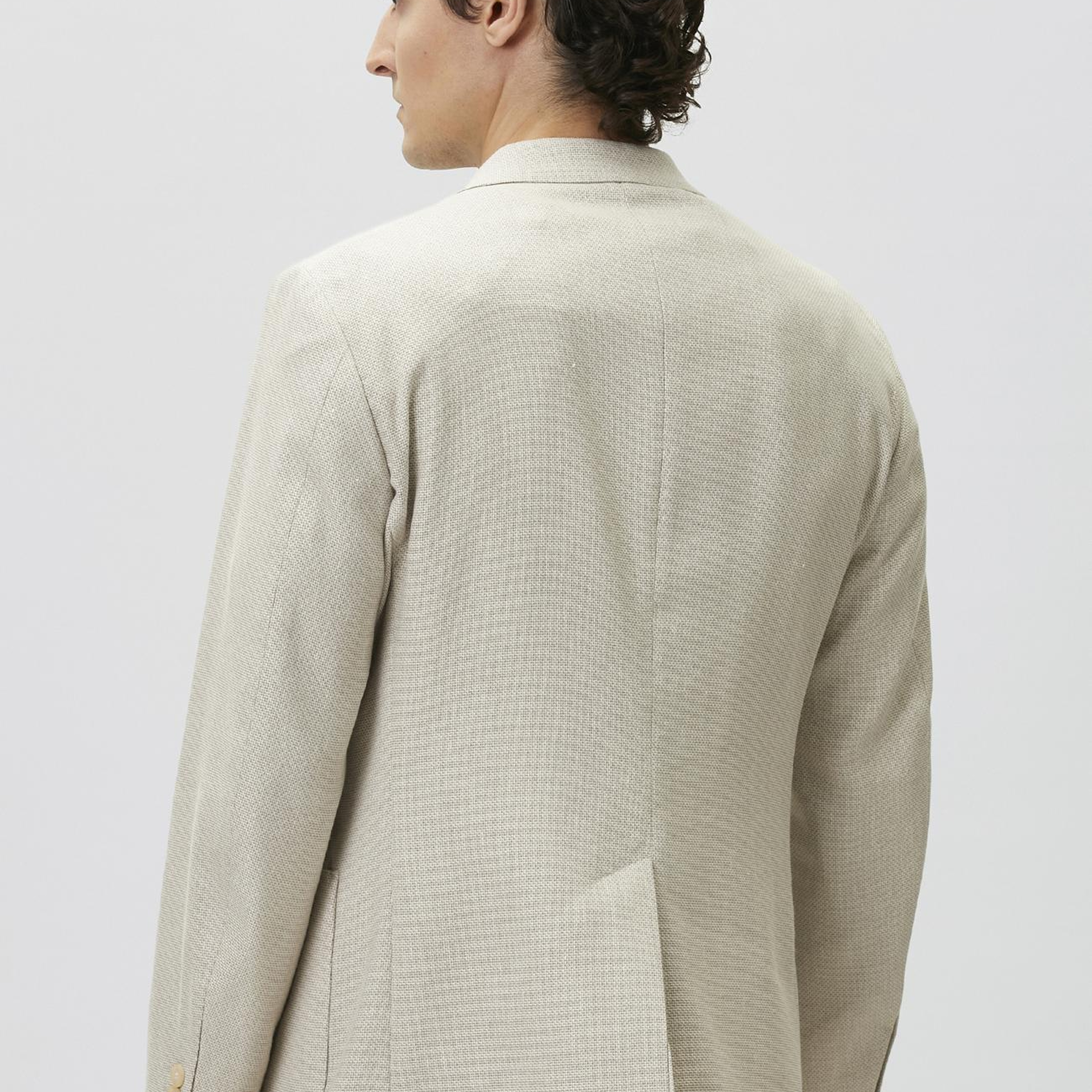 Network Erkek Slim Fit Bej Mono Yaka Jakarlı Dokuma Ceket
