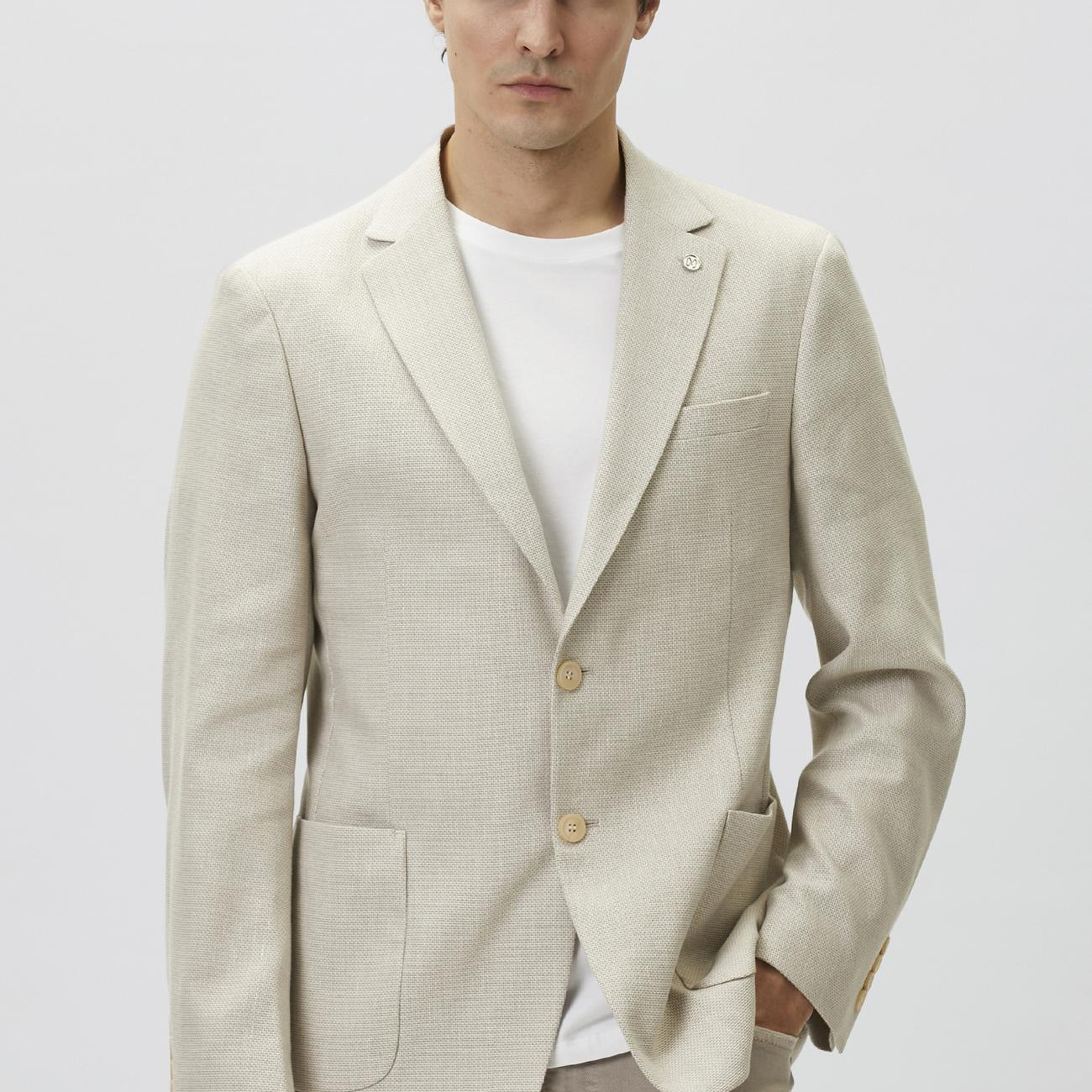 Network Erkek Slim Fit Bej Mono Yaka Jakarlı Dokuma Ceket