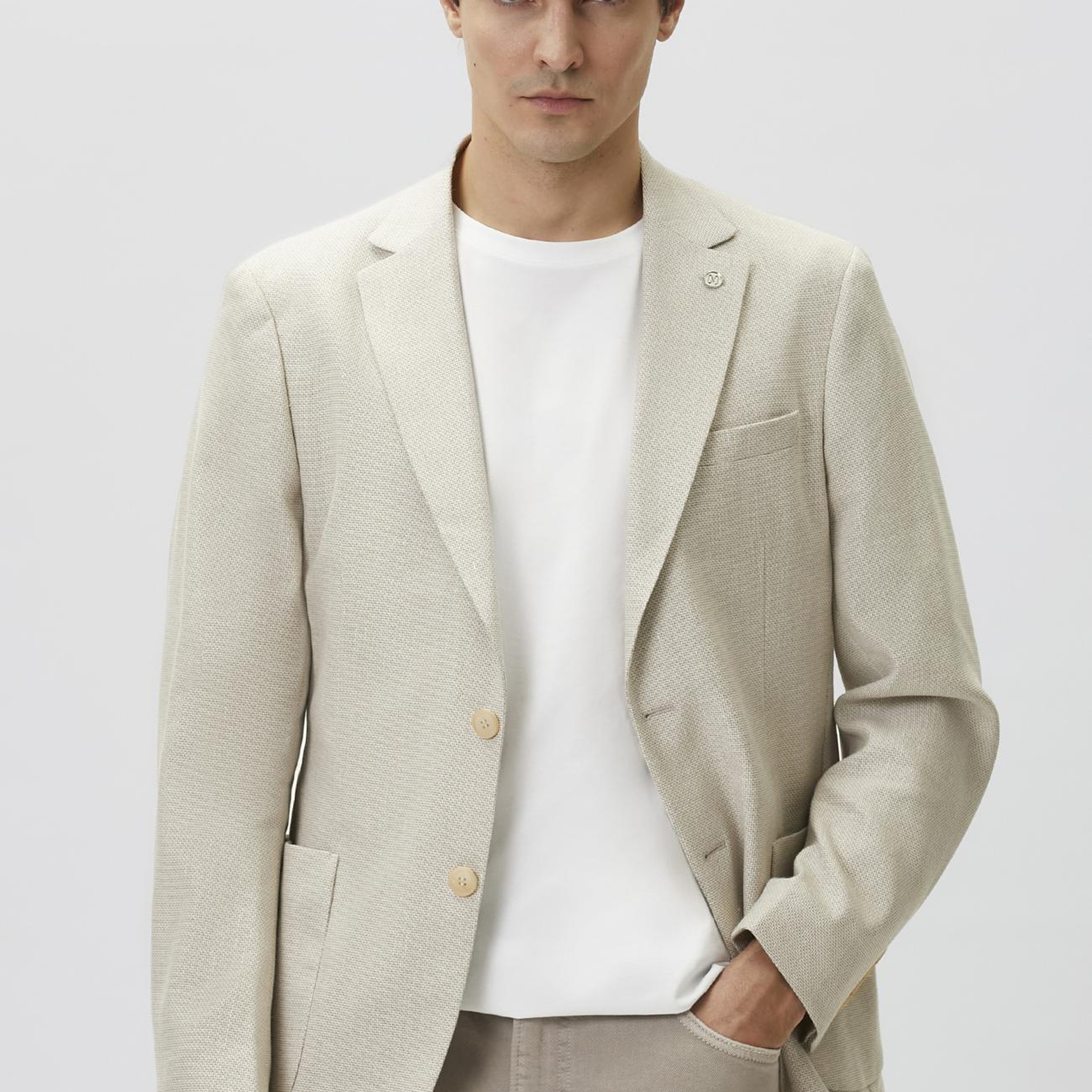 Network Erkek Slim Fit Bej Mono Yaka Jakarlı Dokuma Ceket