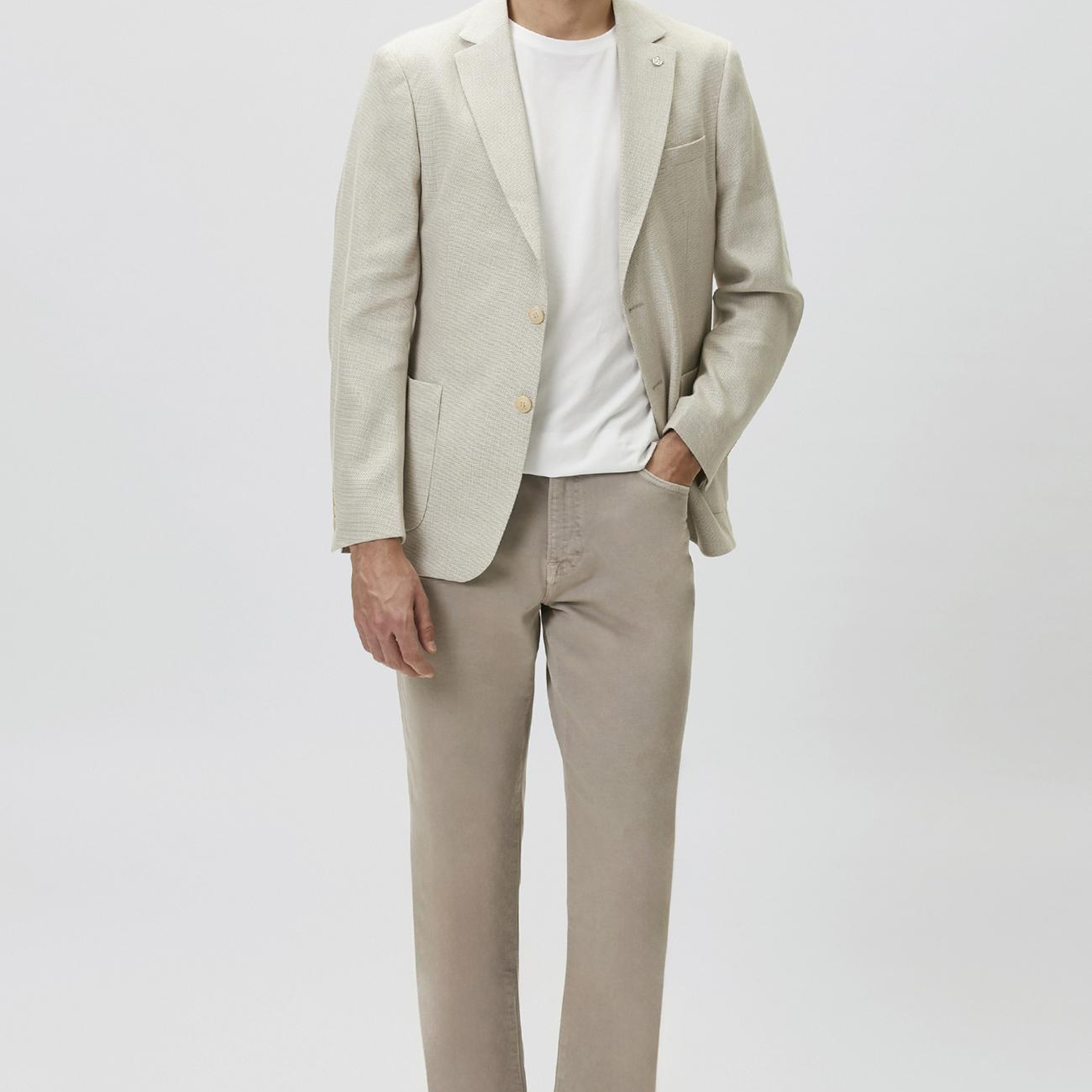 Network Erkek Slim Fit Bej Mono Yaka Jakarlı Dokuma Ceket
