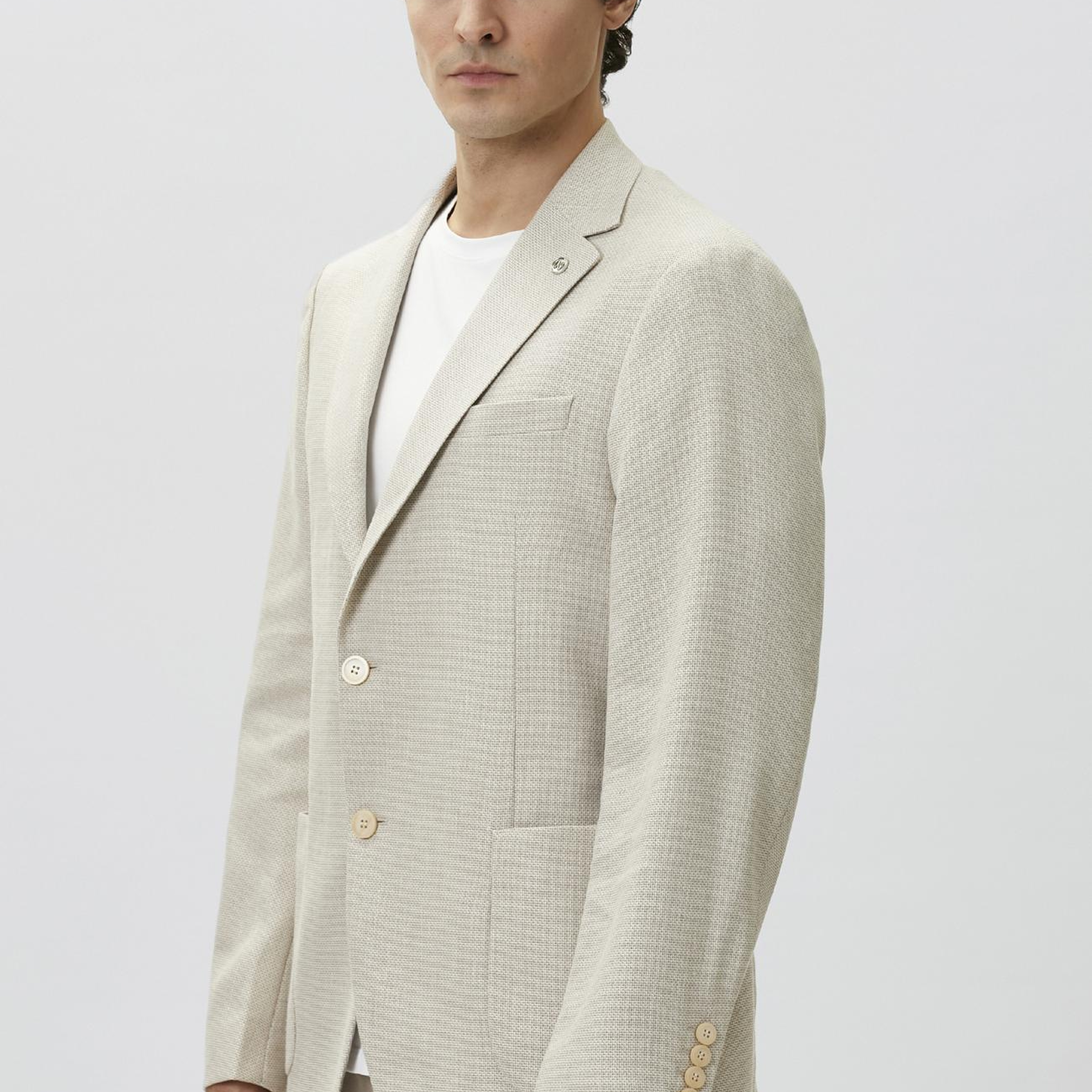 Network Erkek Slim Fit Bej Mono Yaka Jakarlı Dokuma Ceket