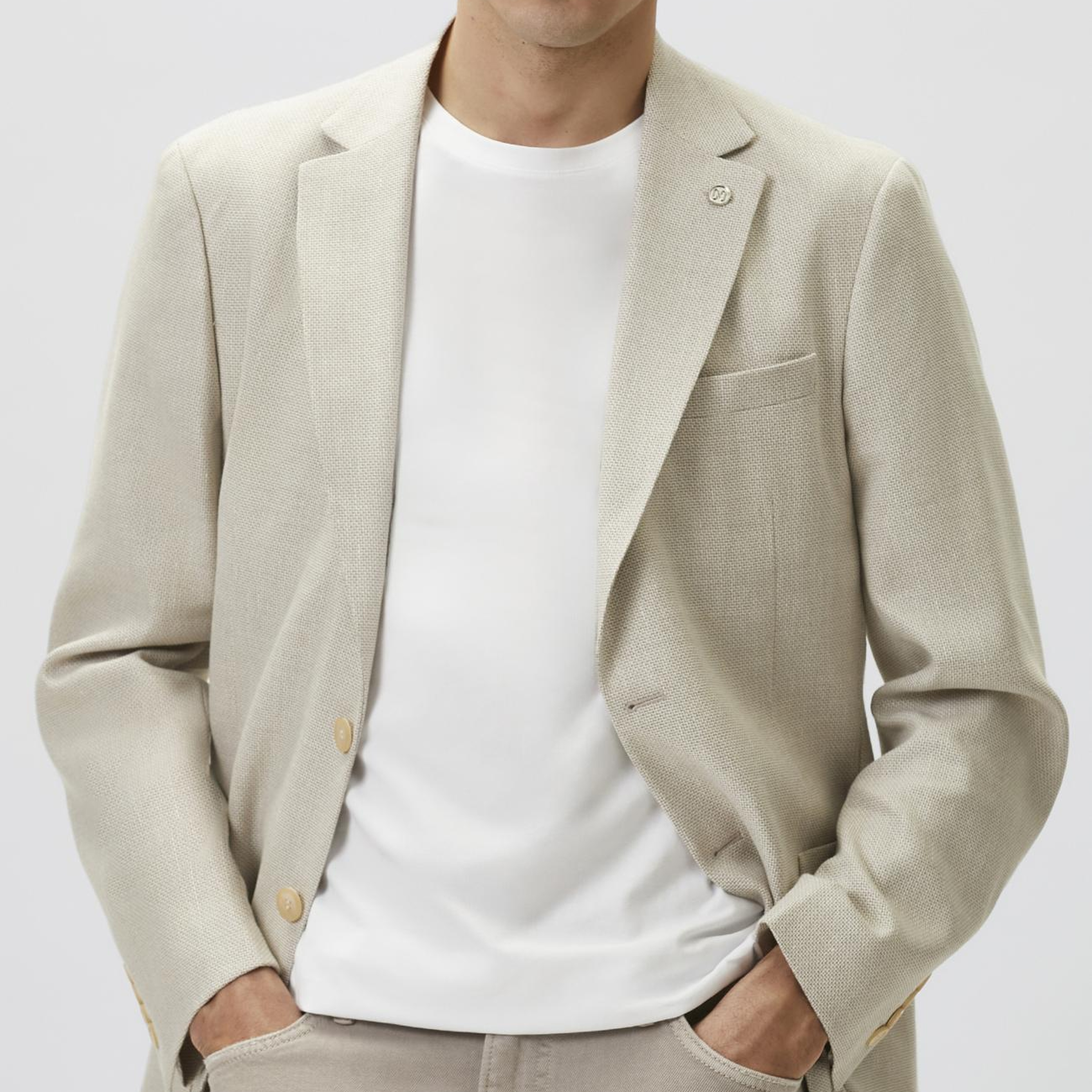 Network Erkek Slim Fit Bej Mono Yaka Jakarlı Dokuma Ceket