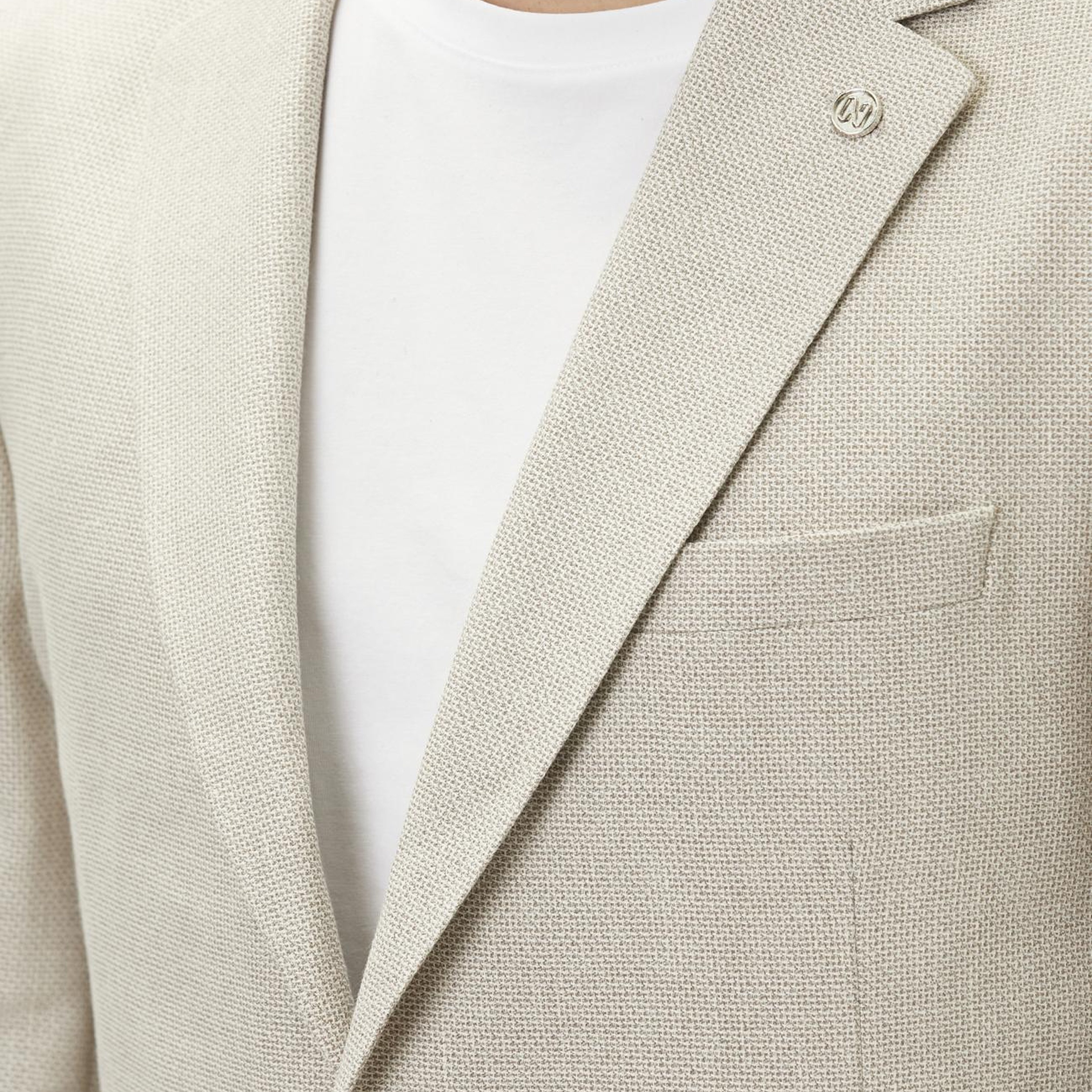 Network Erkek Slim Fit Bej Mono Yaka Jakarlı Dokuma Ceket
